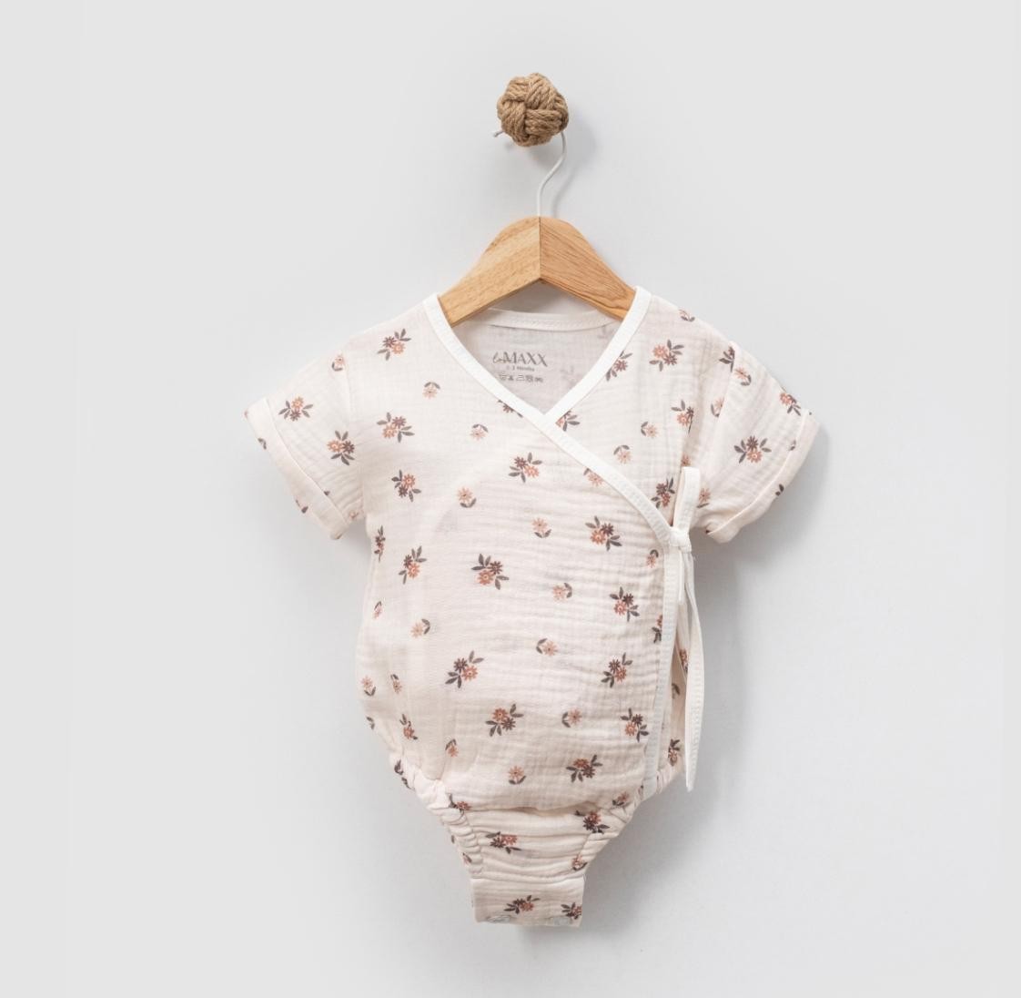 Kız Bebek Çiçek Desenli Müslin Romper - Kahve