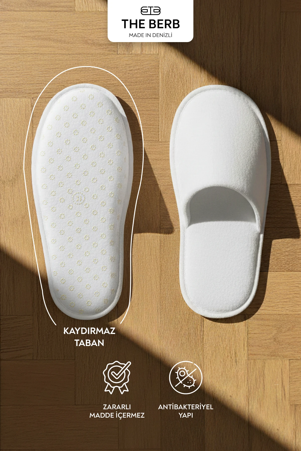 10 Çift | Niki Kadife Tek Kullanımlık Premium Otel&Spa Terliği | Kaydırmaz Tabanlı | Beyaz