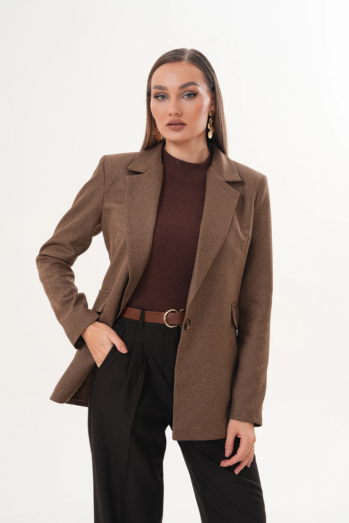 Cita Tek Düğmeli Vizon Ceket