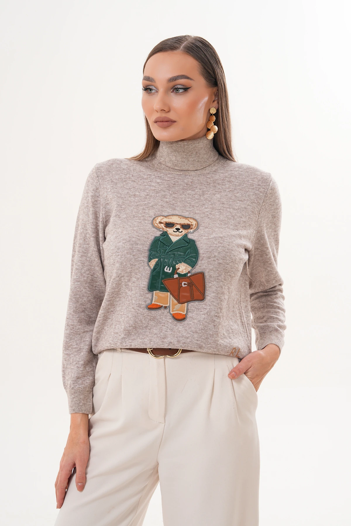 Nuvia Ayıcıklı Bej Kazak