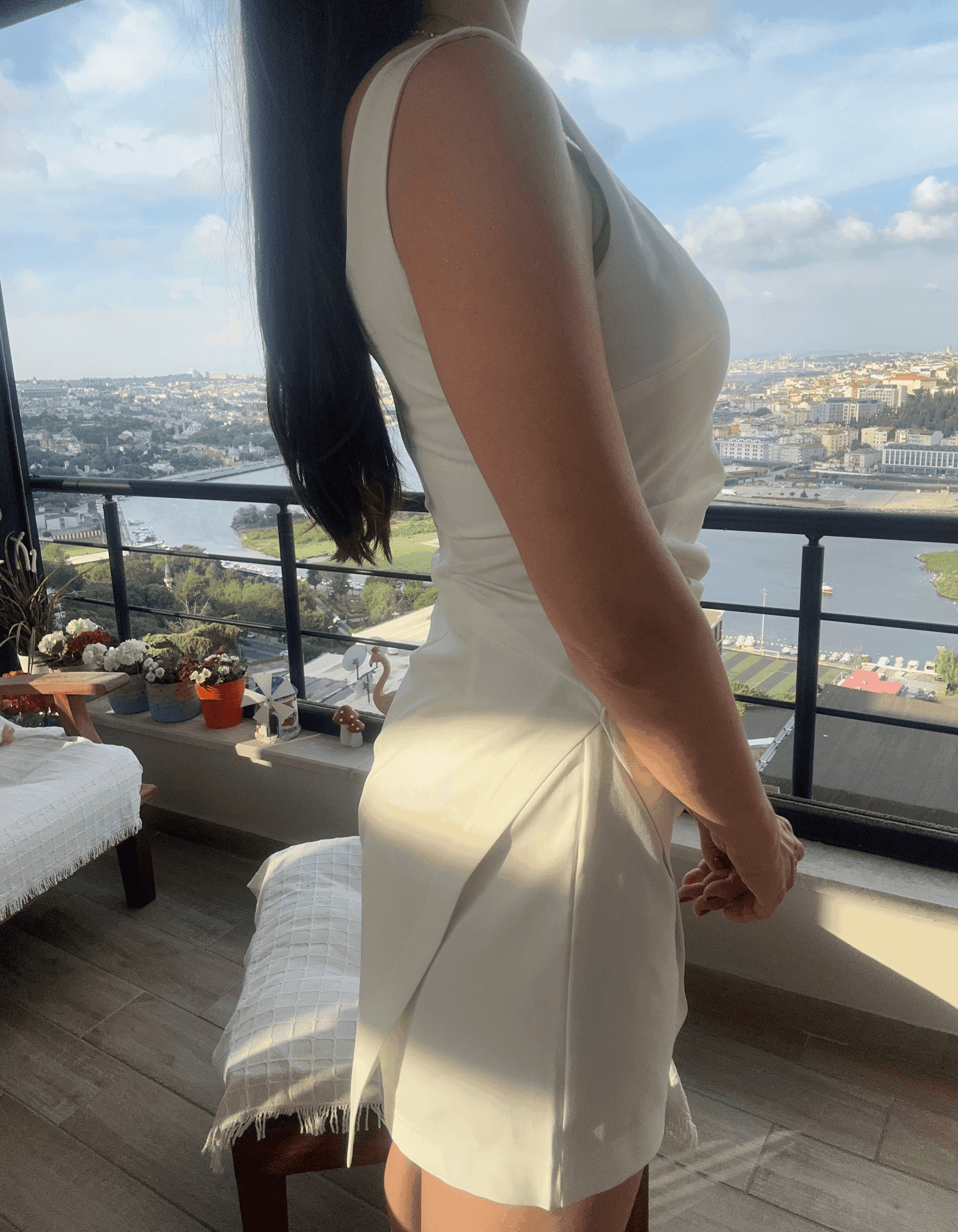 Selora Şort Etek Ekru Mini Elbise 