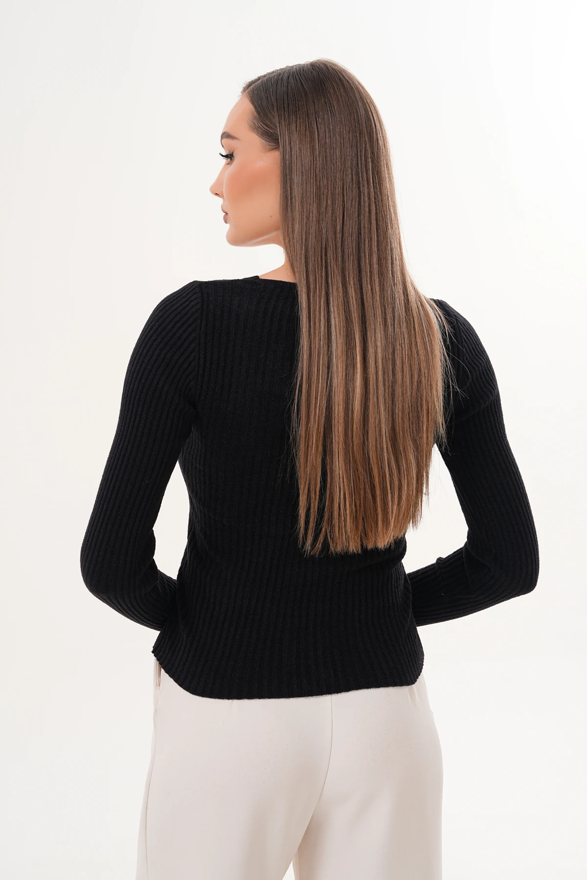 Morena Siyah Fermuarlı Kazak