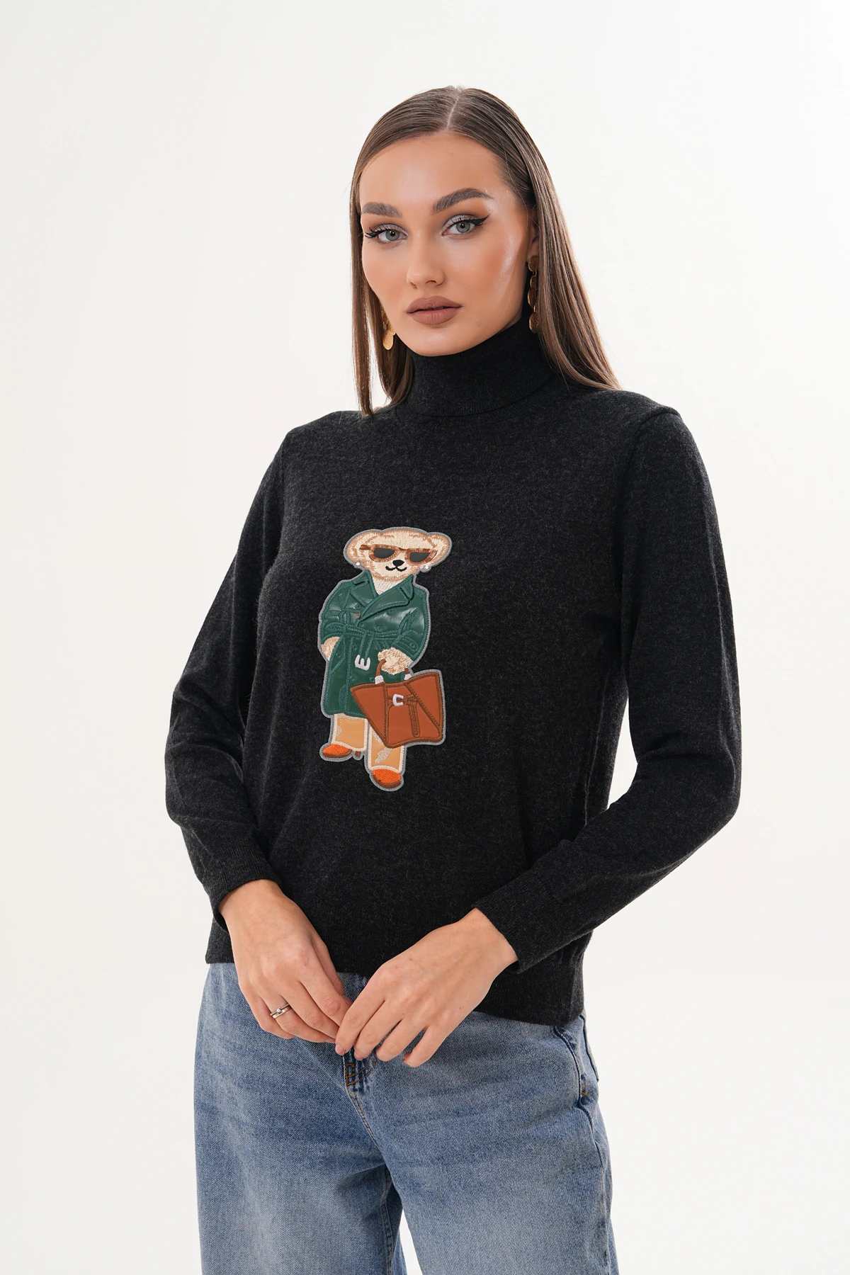 Alondra Ayıcıklı Siyah Kazak 