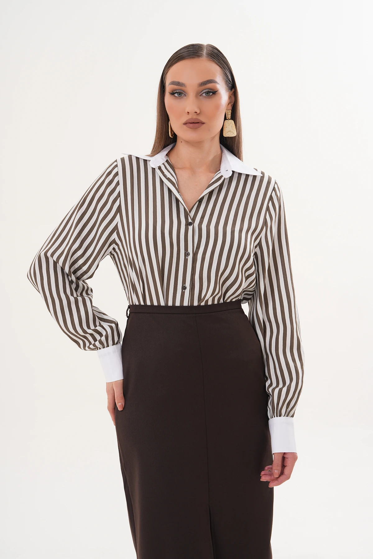 Bien Kahve Çizgili Gömlek