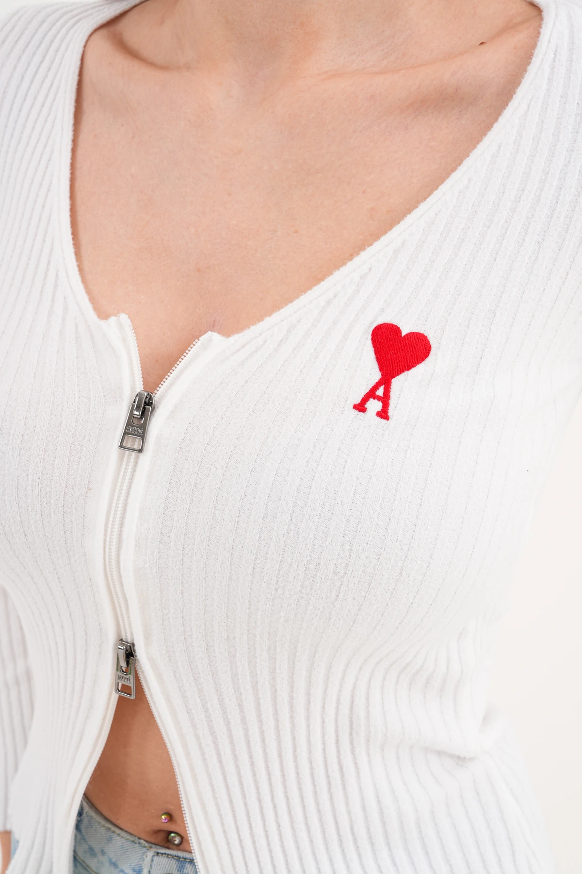 Bonita Beyaz Fermuarlı Kazak