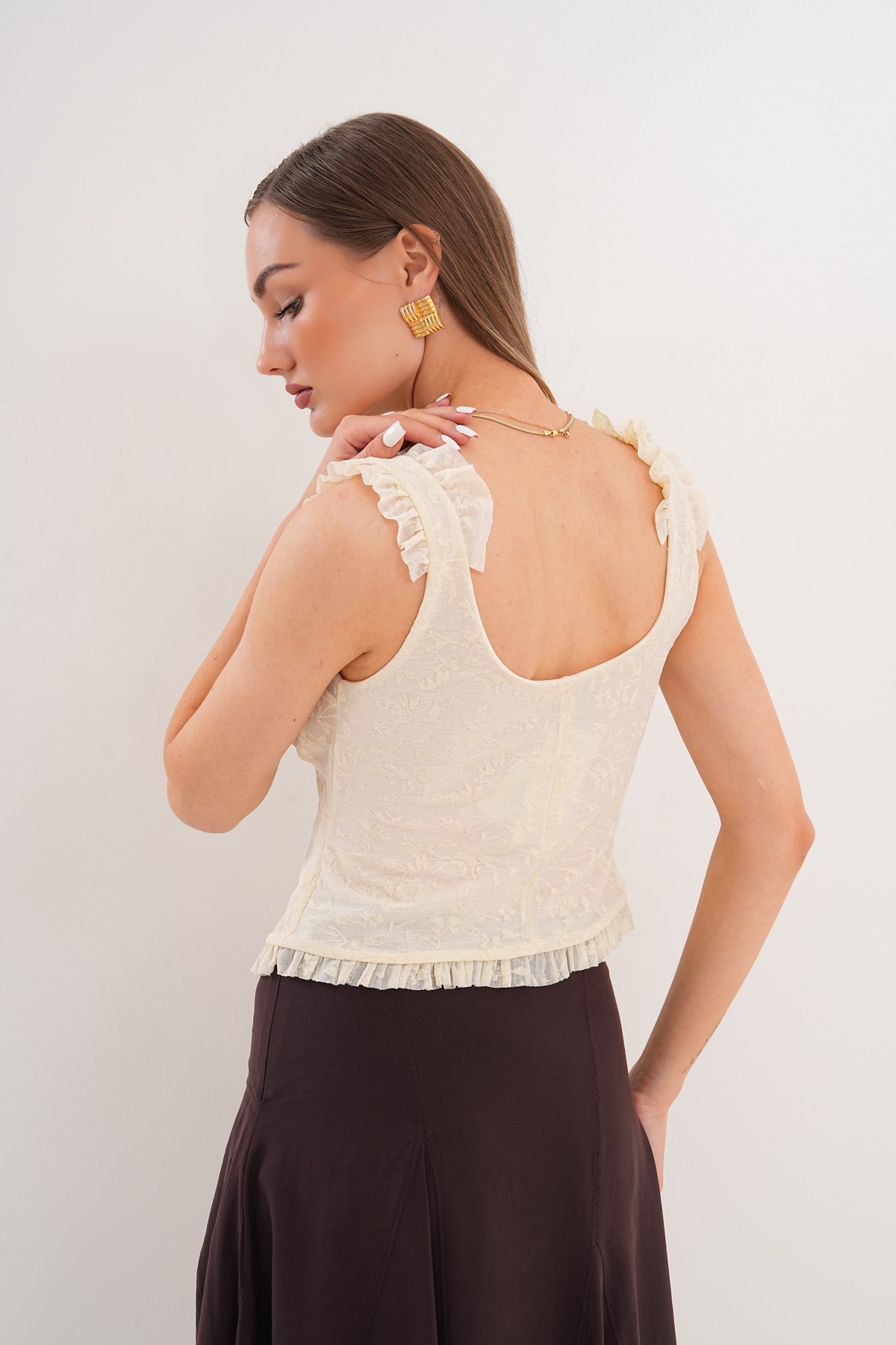 Lemon Fırfır Detaylı Dantel Bluz
