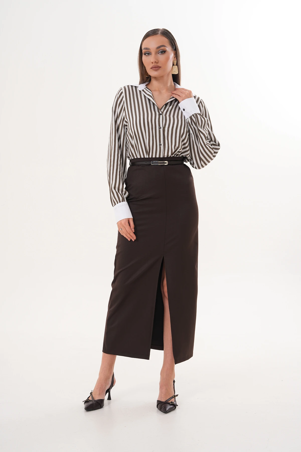 Claro Önü Yırtmaçlı Acı Kahve Etek