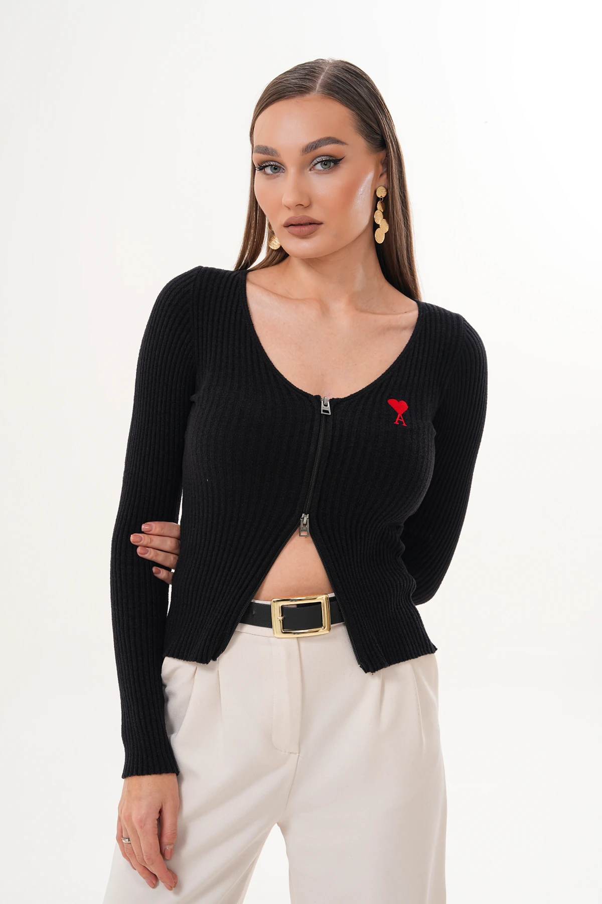 Morena Siyah Fermuarlı Kazak