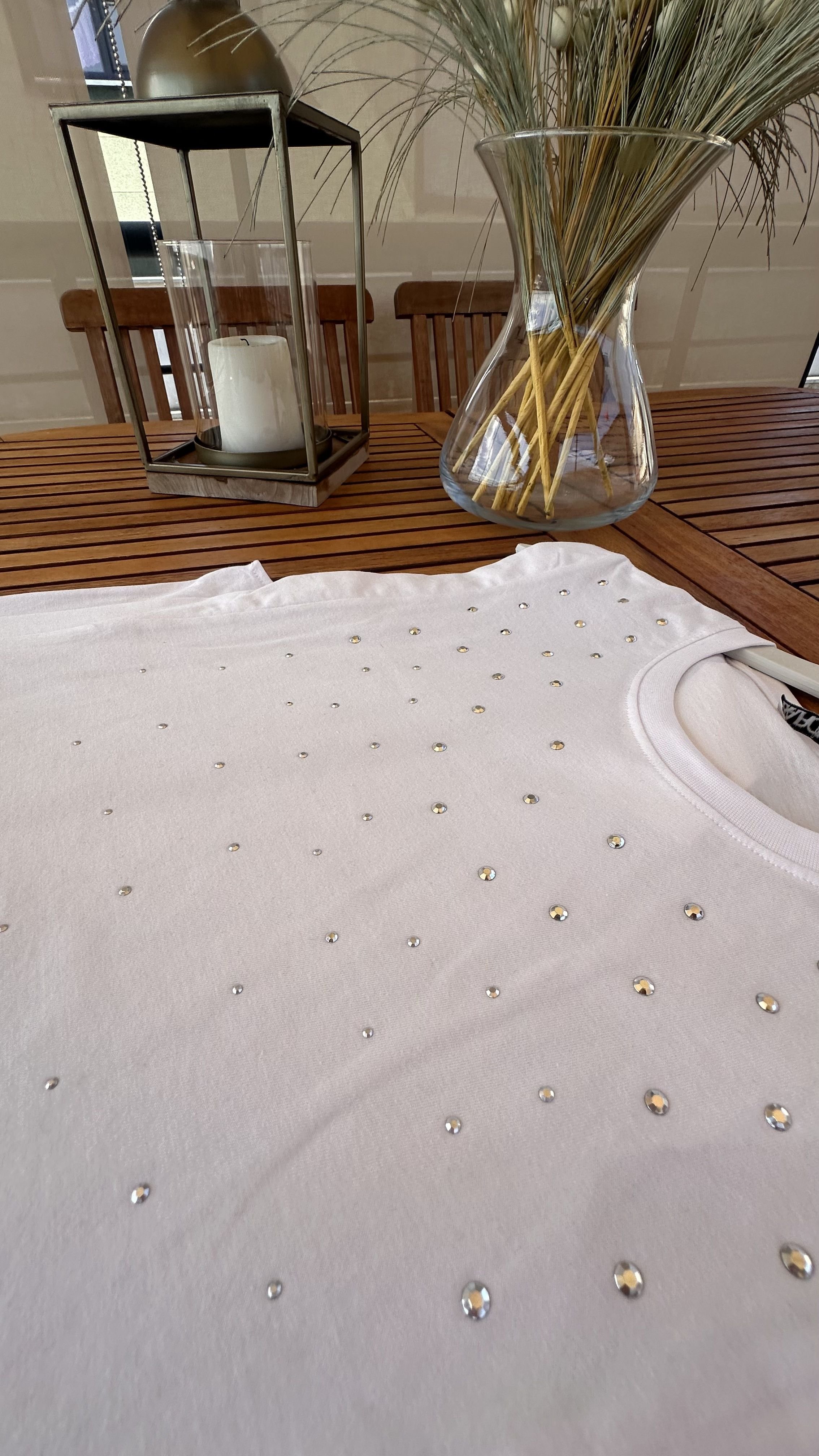 Aria Önü Taşlı Beyaz T-shirt