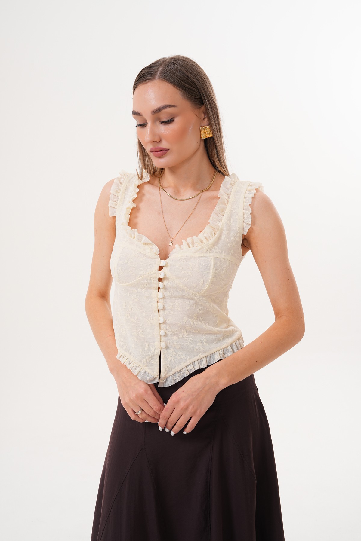 Lemon Fırfır Detaylı Dantel Bluz