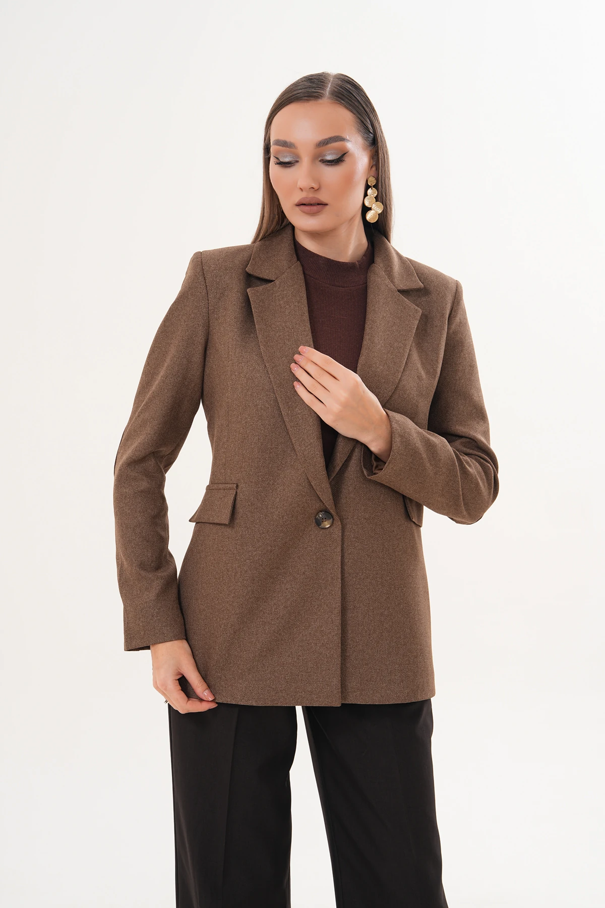 Cita Tek Düğmeli Vizon Ceket