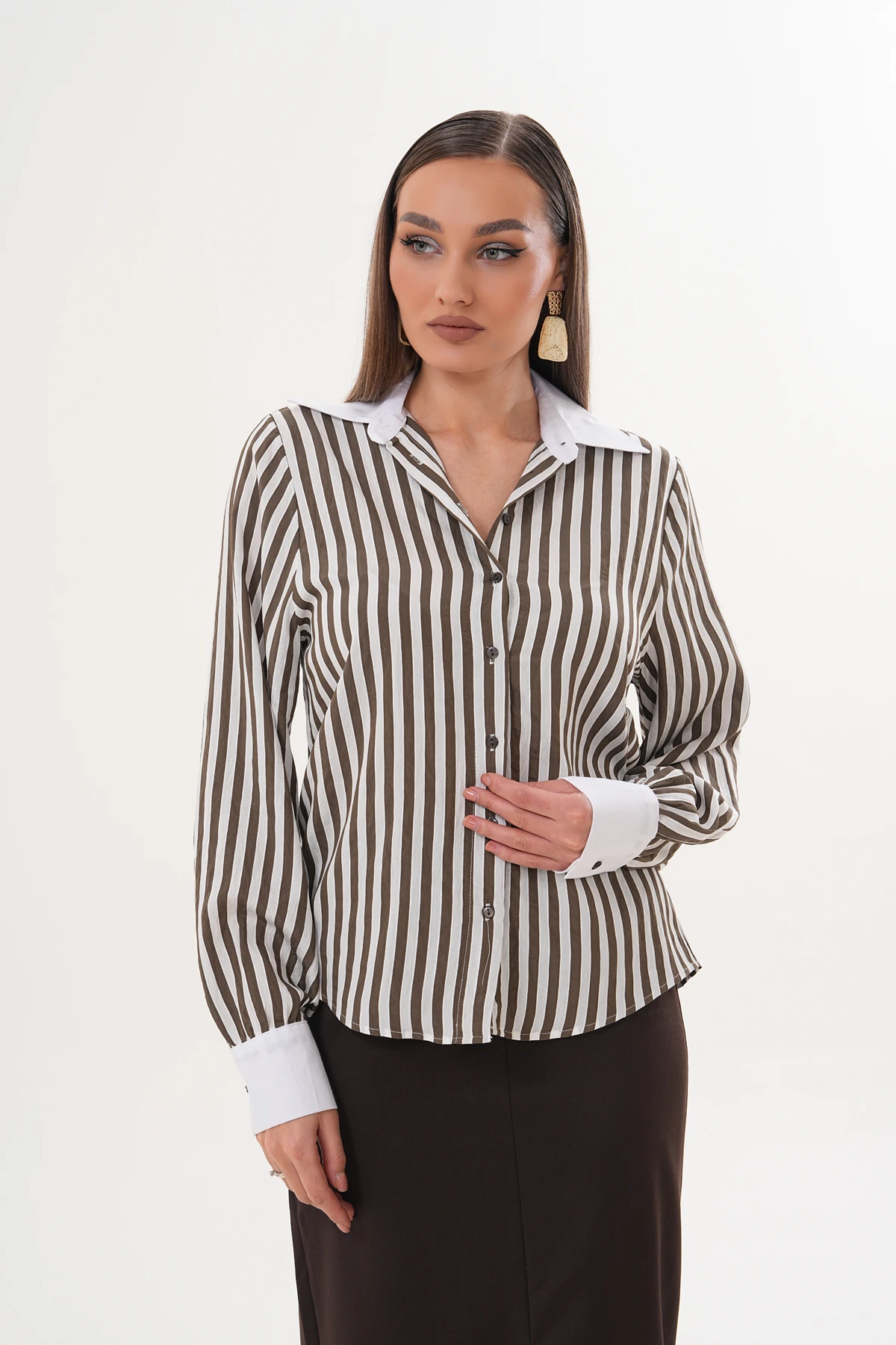 Bien Kahve Çizgili Gömlek