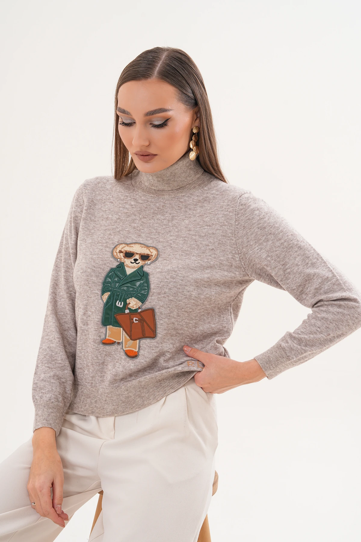 Nuvia Ayıcıklı Bej Kazak