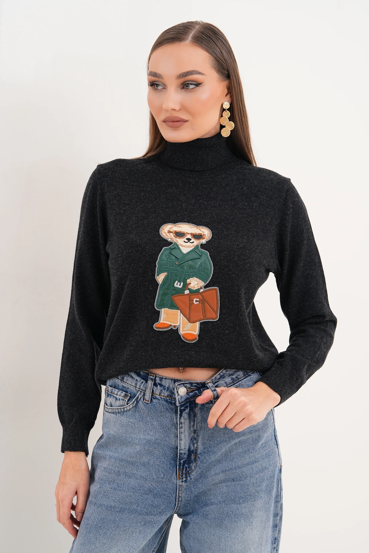 Alondra Ayıcıklı Siyah Kazak 