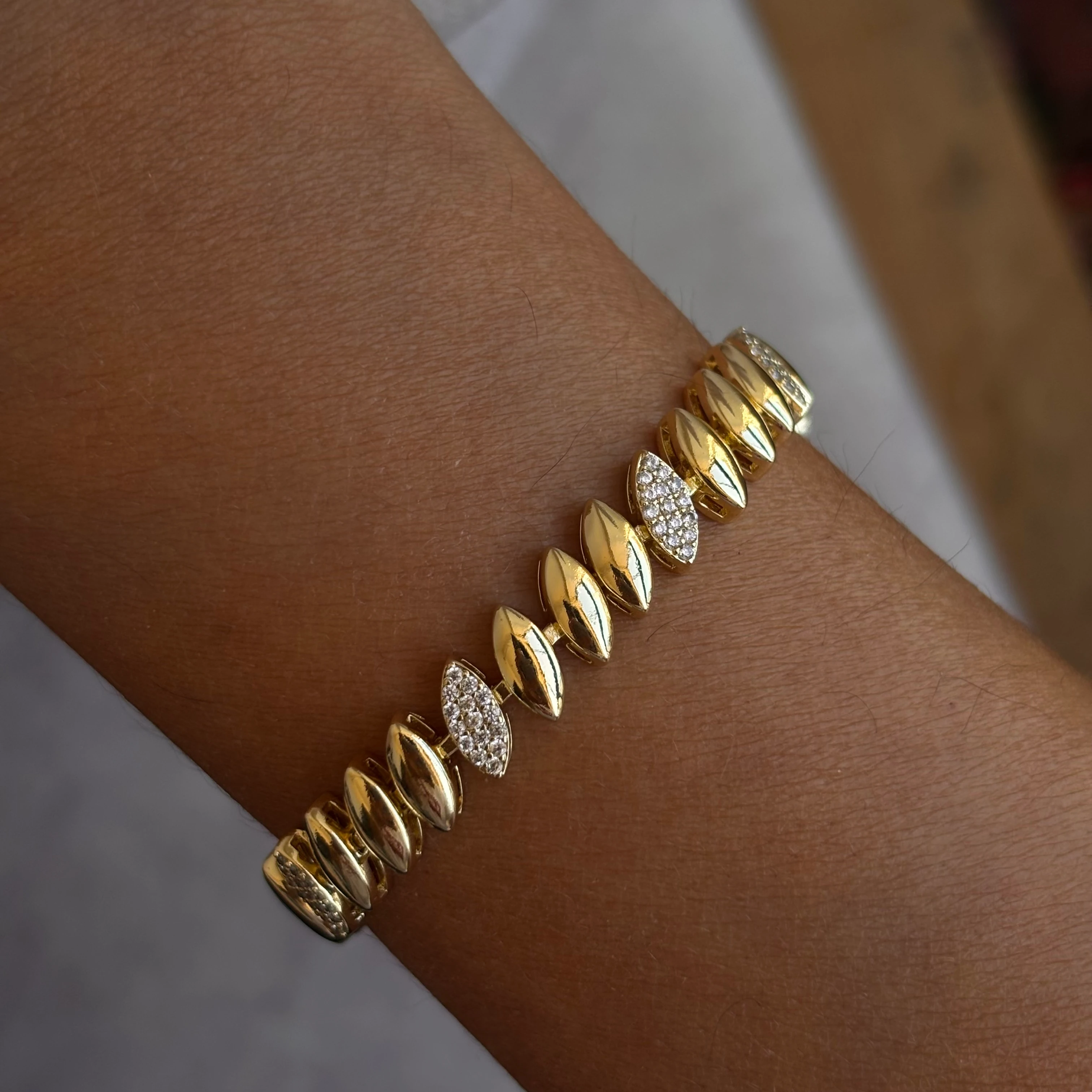 14K altın kaplama taşlı  elips mix bileklik