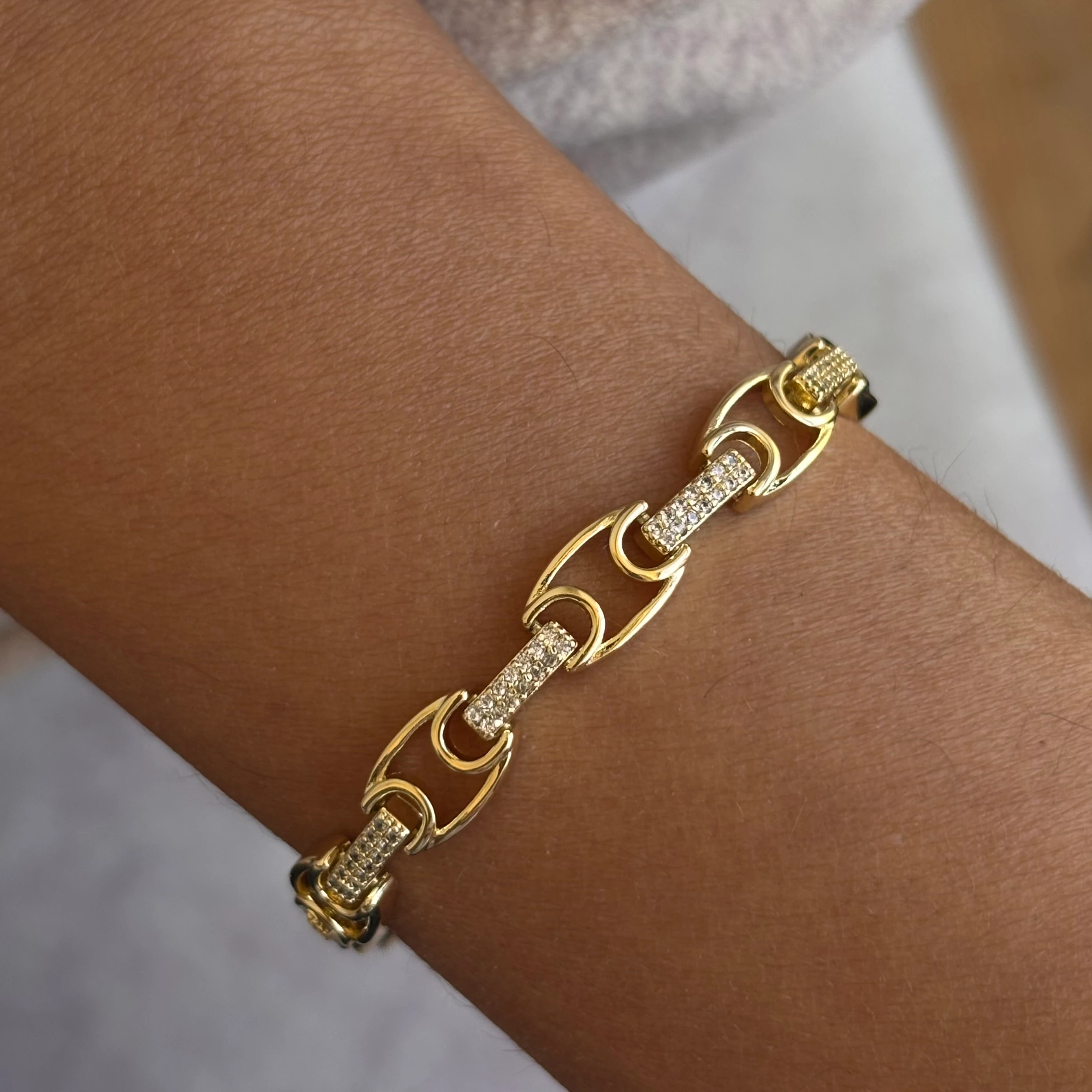 14K altın kaplama geçmeli mix bileklik