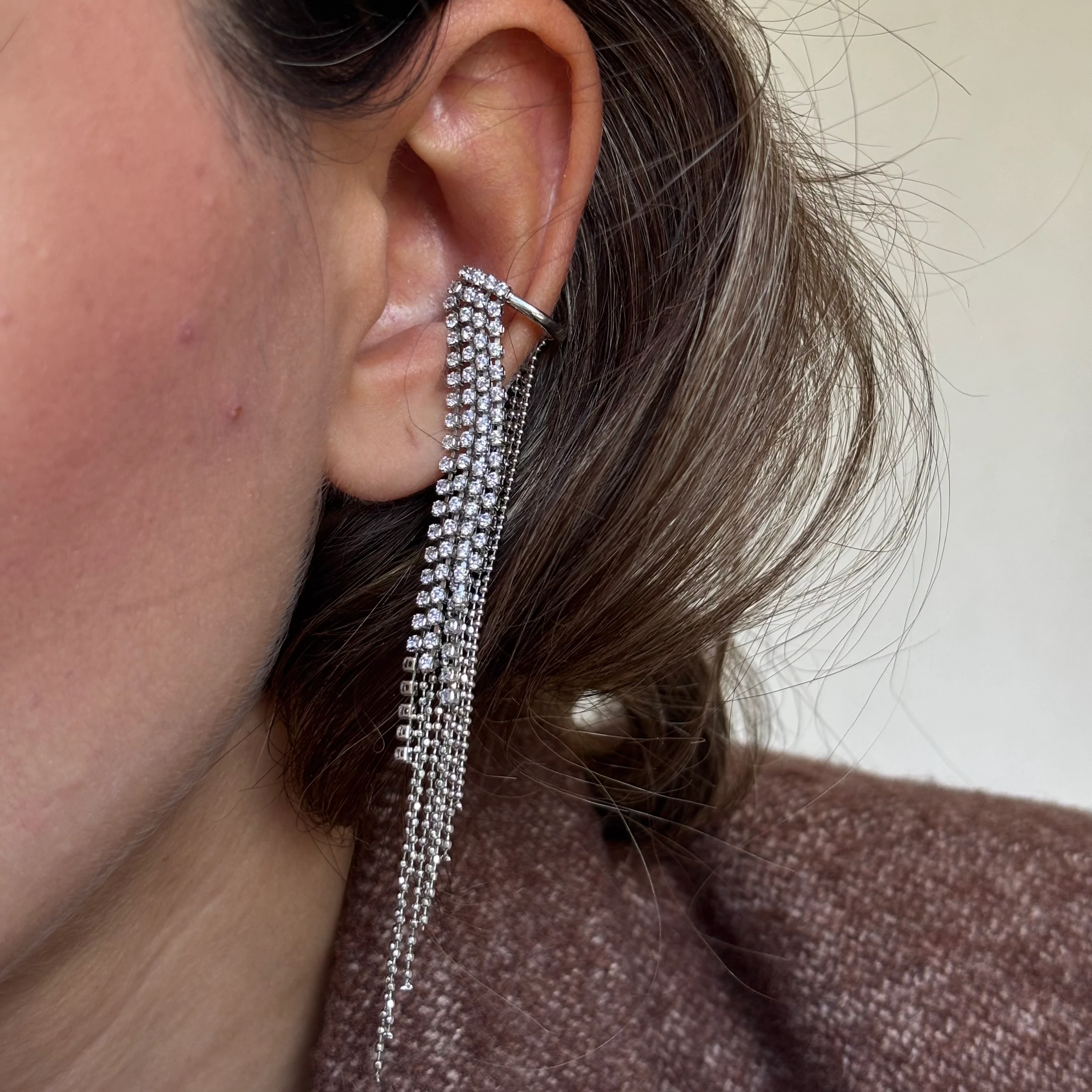 Silver Taşlı Sallantılı Earcuff