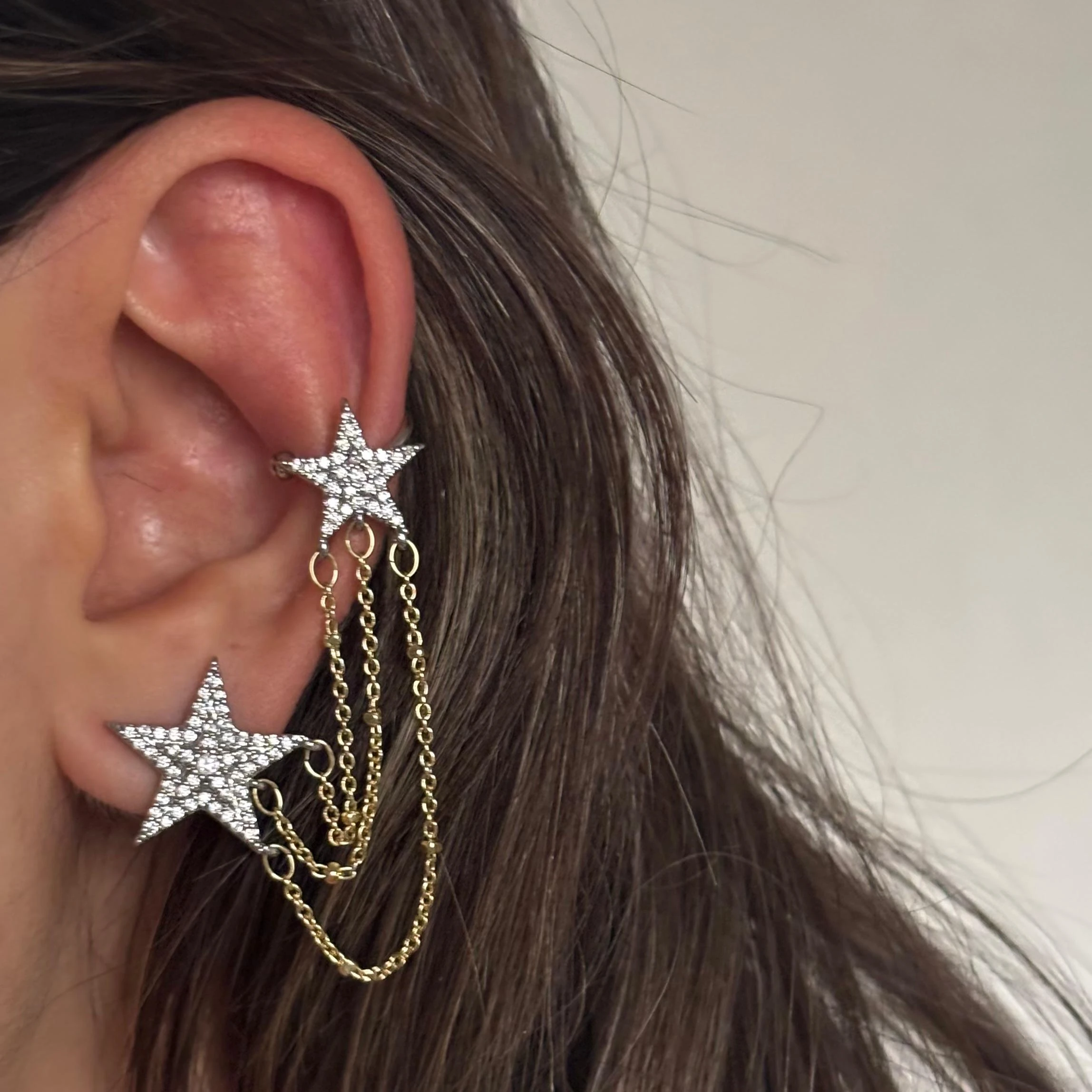 Earcuff çoklu yıldız küpe 