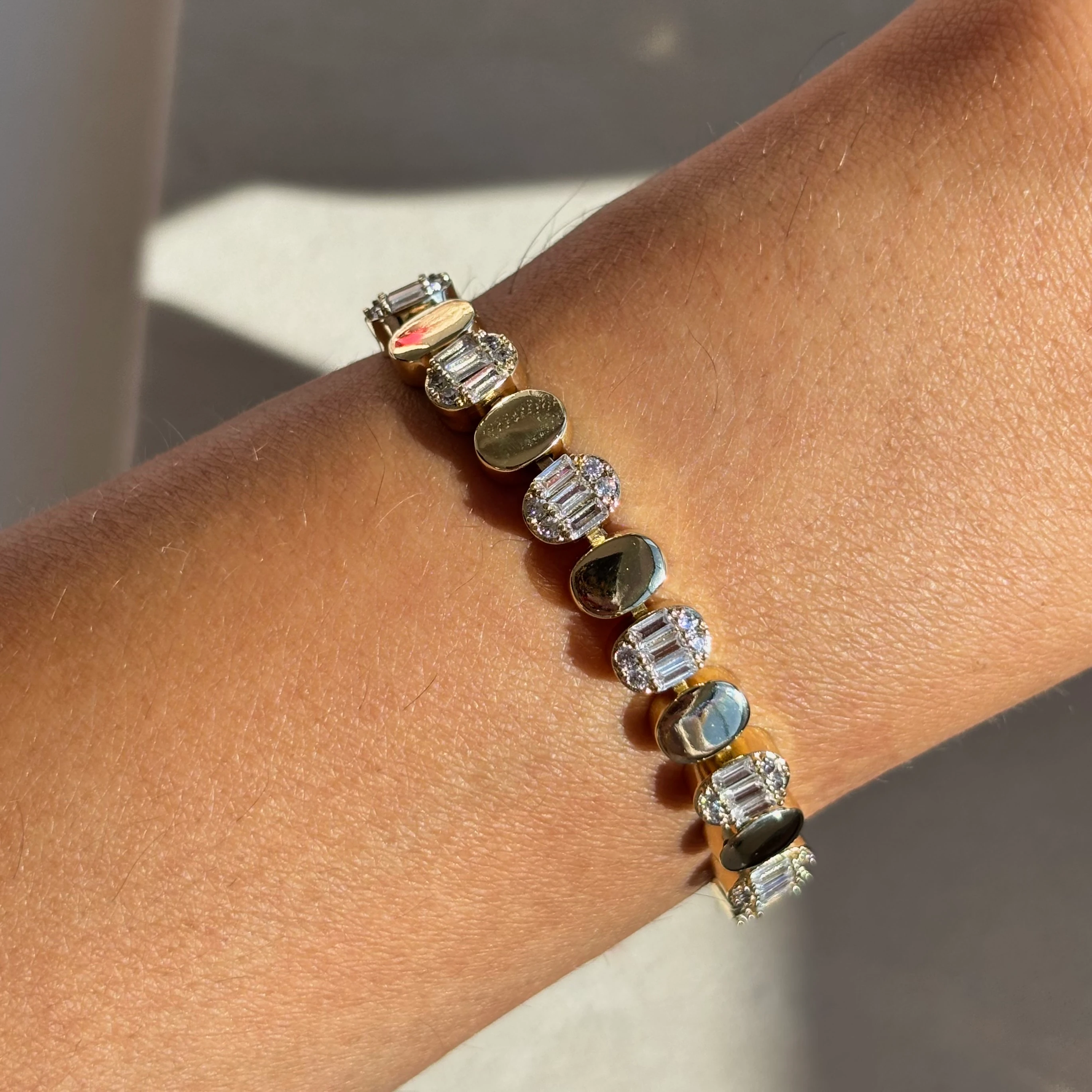 14K altın kaplama taşlı oval mix bileklik 