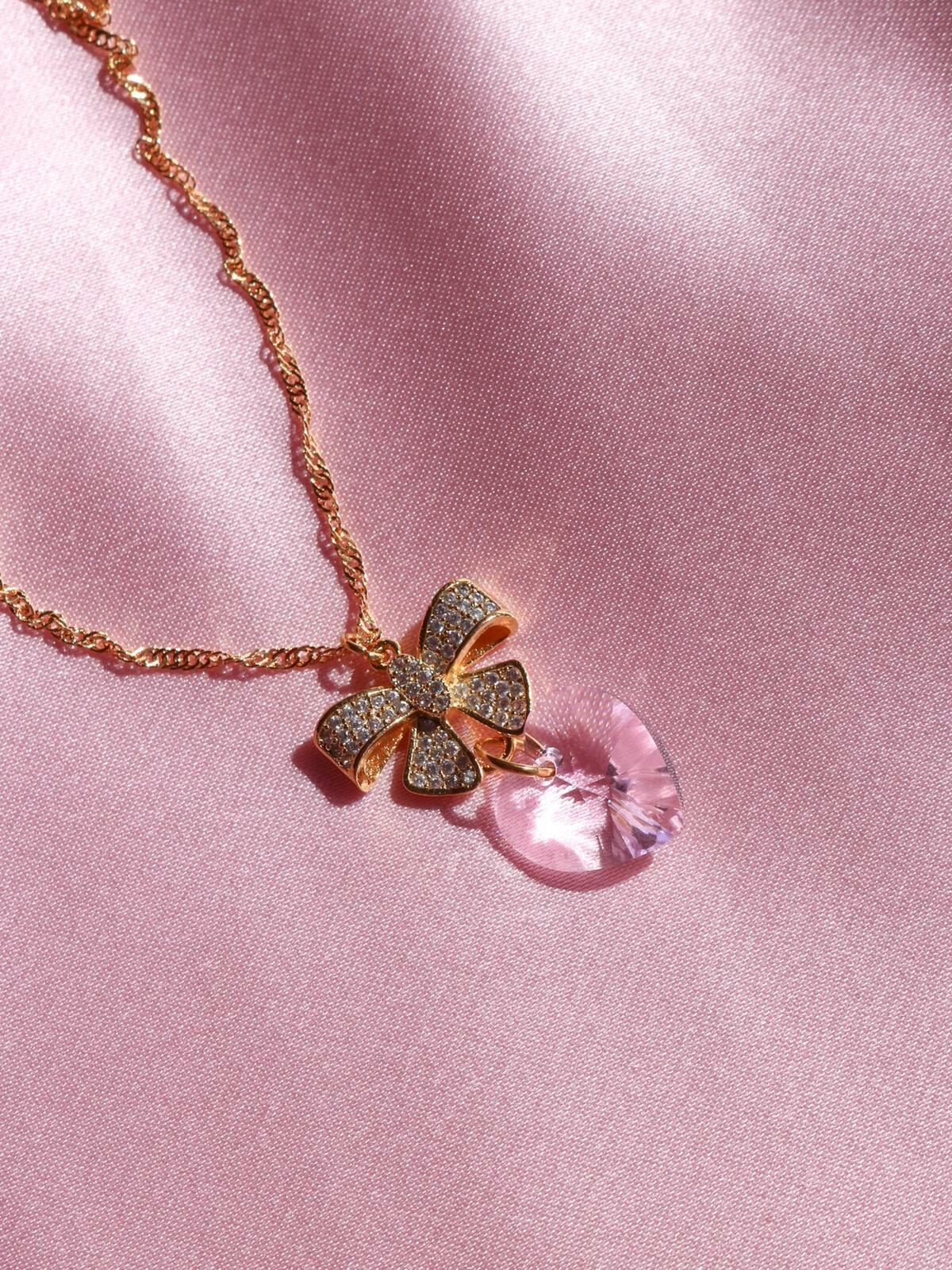 Pink Ribbon Heart Necklace