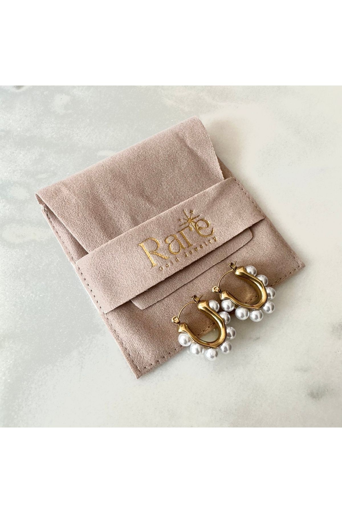 Steel Hoop Earrings with Rows of Pearls Gold