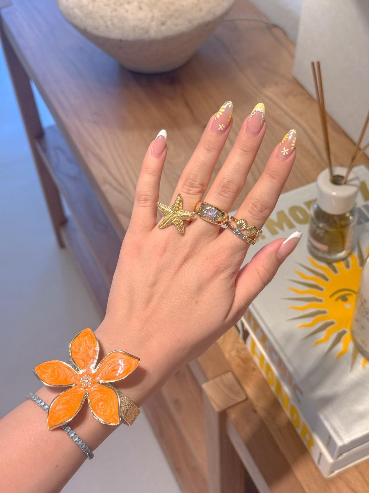 Orange Floral Grace Yüzük ve Bileklik Set