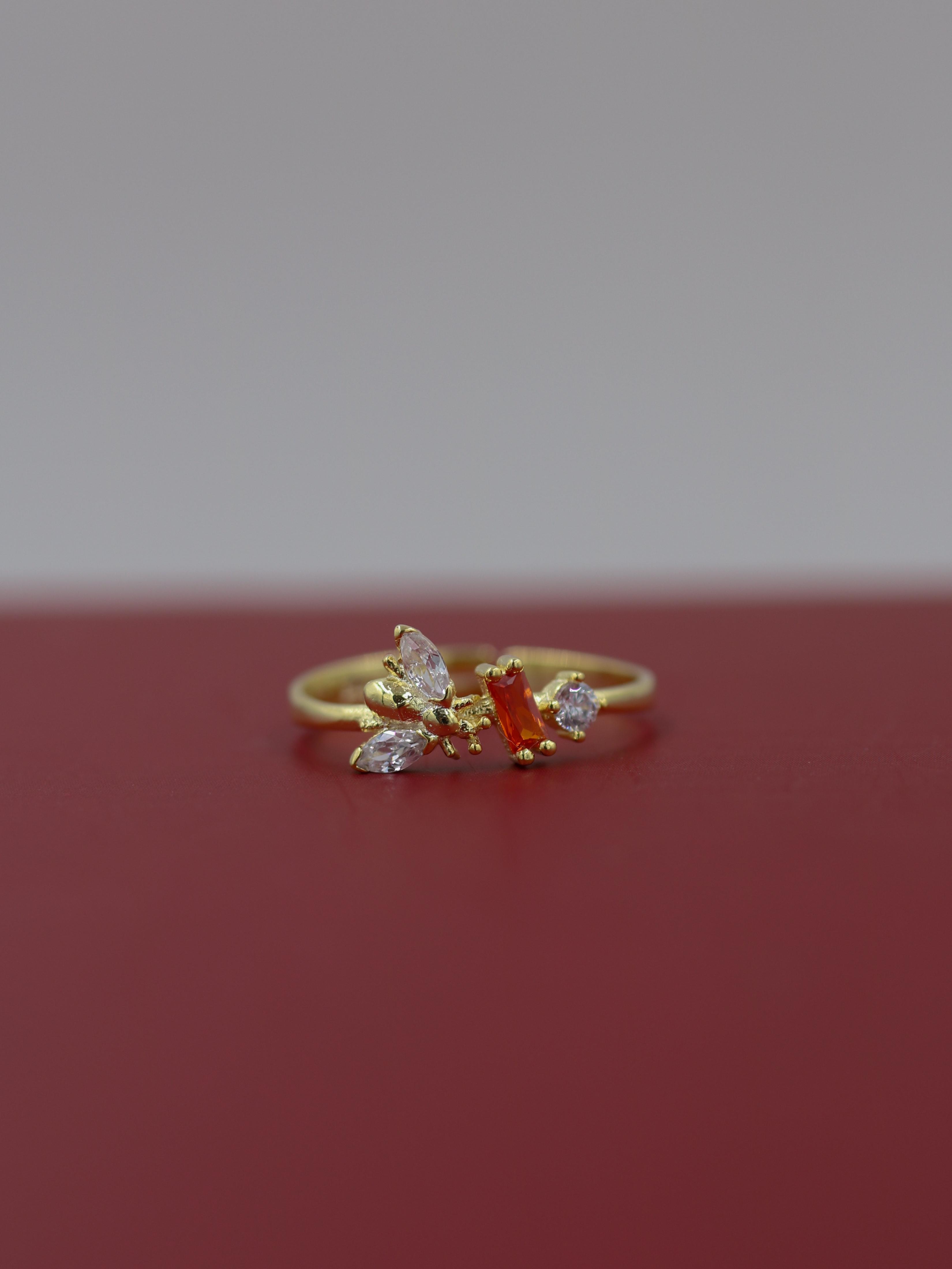 Orange Bee 925 Silver Ring