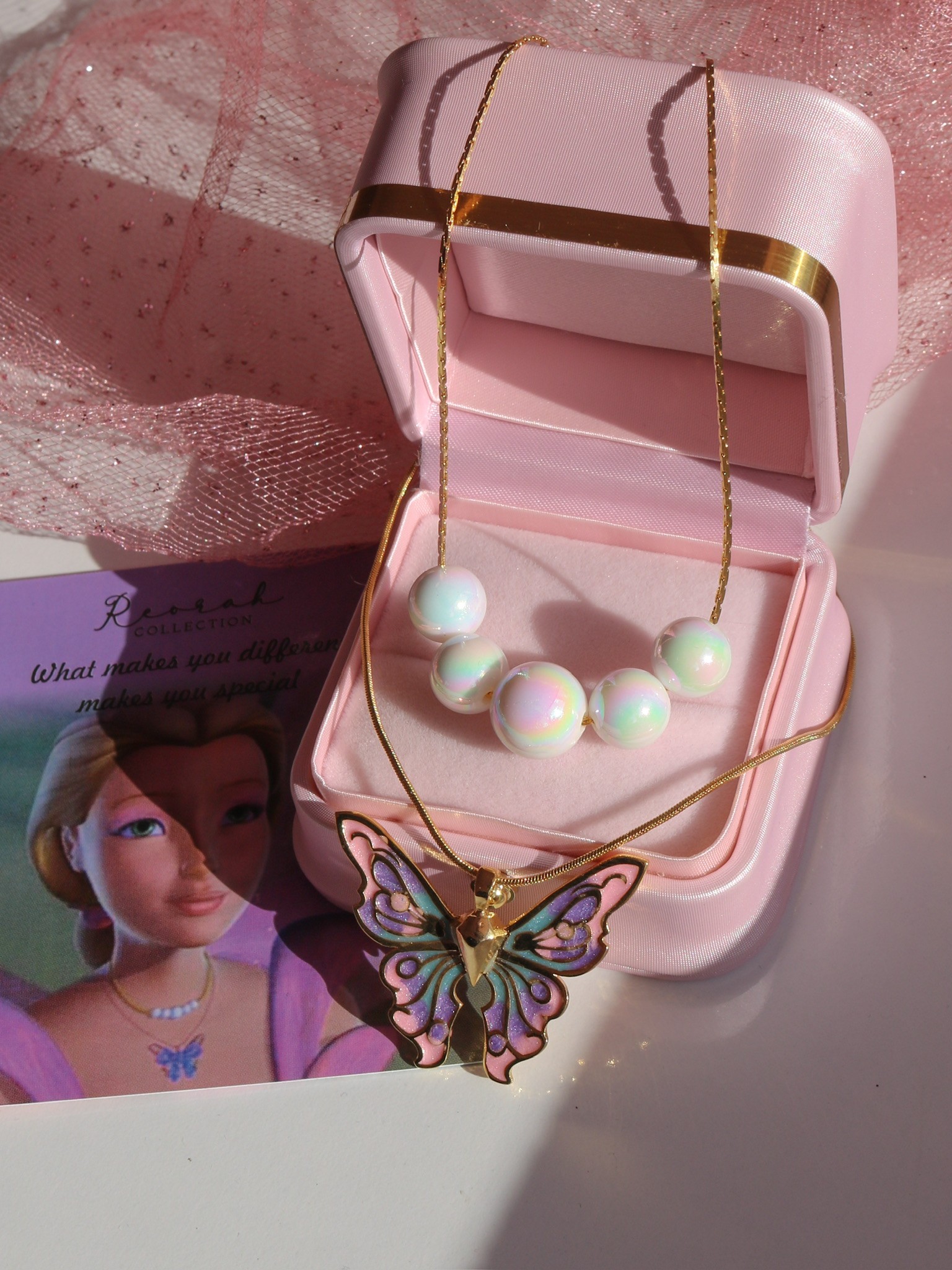 Fairy Elina Butterfly and Pearl Necklace Set