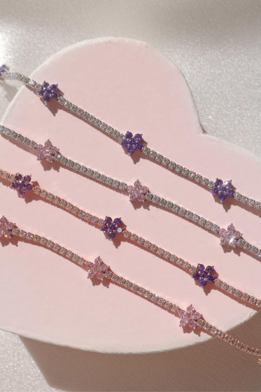 Multi Daisy 925 Silver Anklet