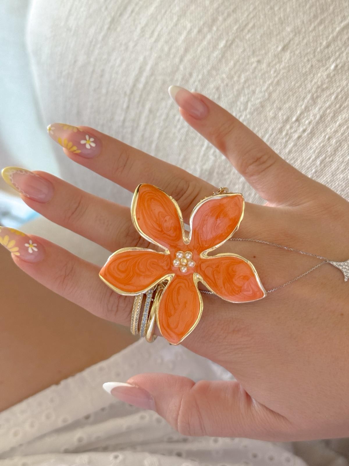 Orange Floral Grace Yüzük ve Bileklik Set