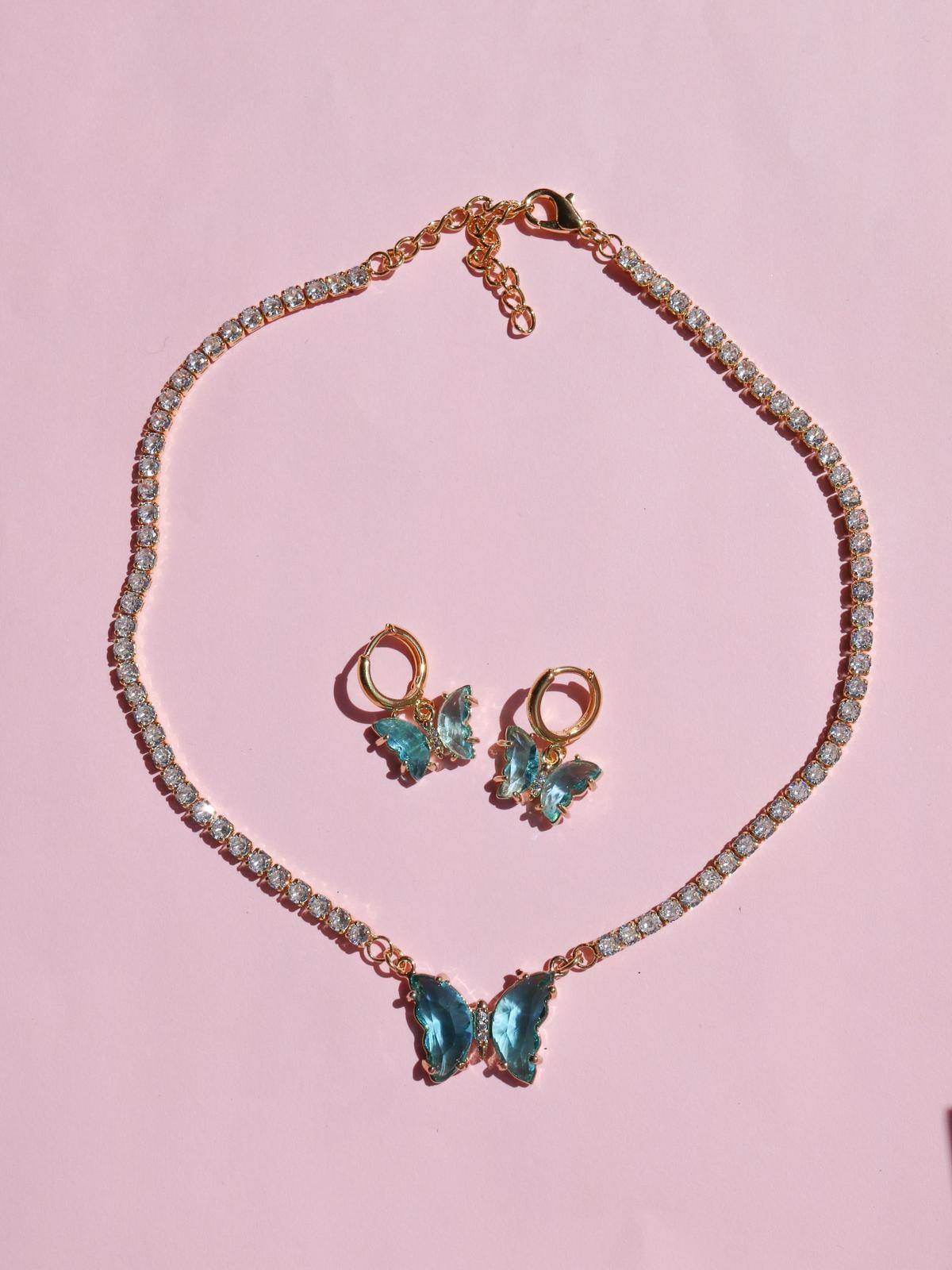 Butterfly Tennis Necklace Earring Set