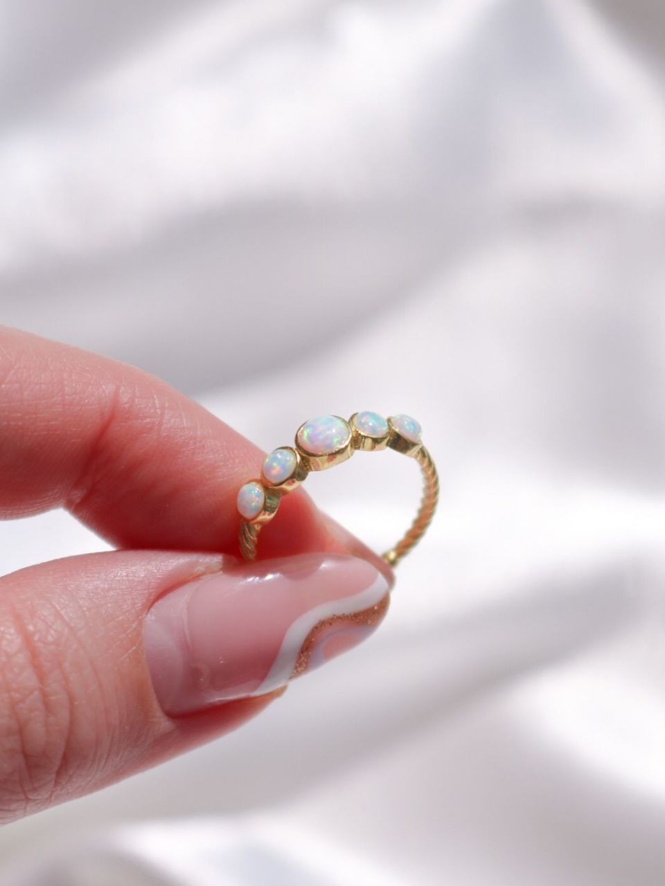 Mermaid 5 Pearl Opal Ring 925 Silver