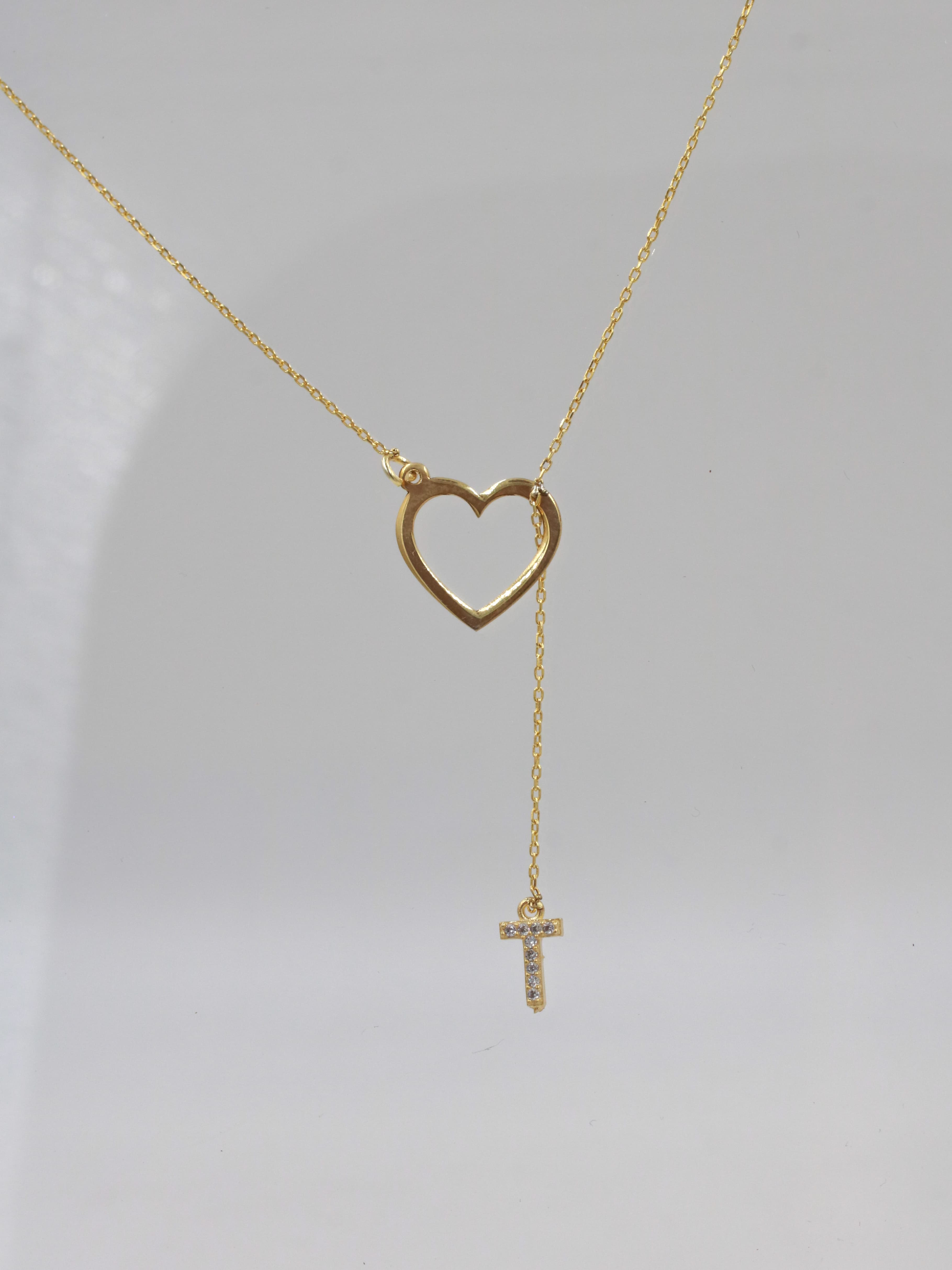 Letter Necklace Passing Through the Heart 925 Silver