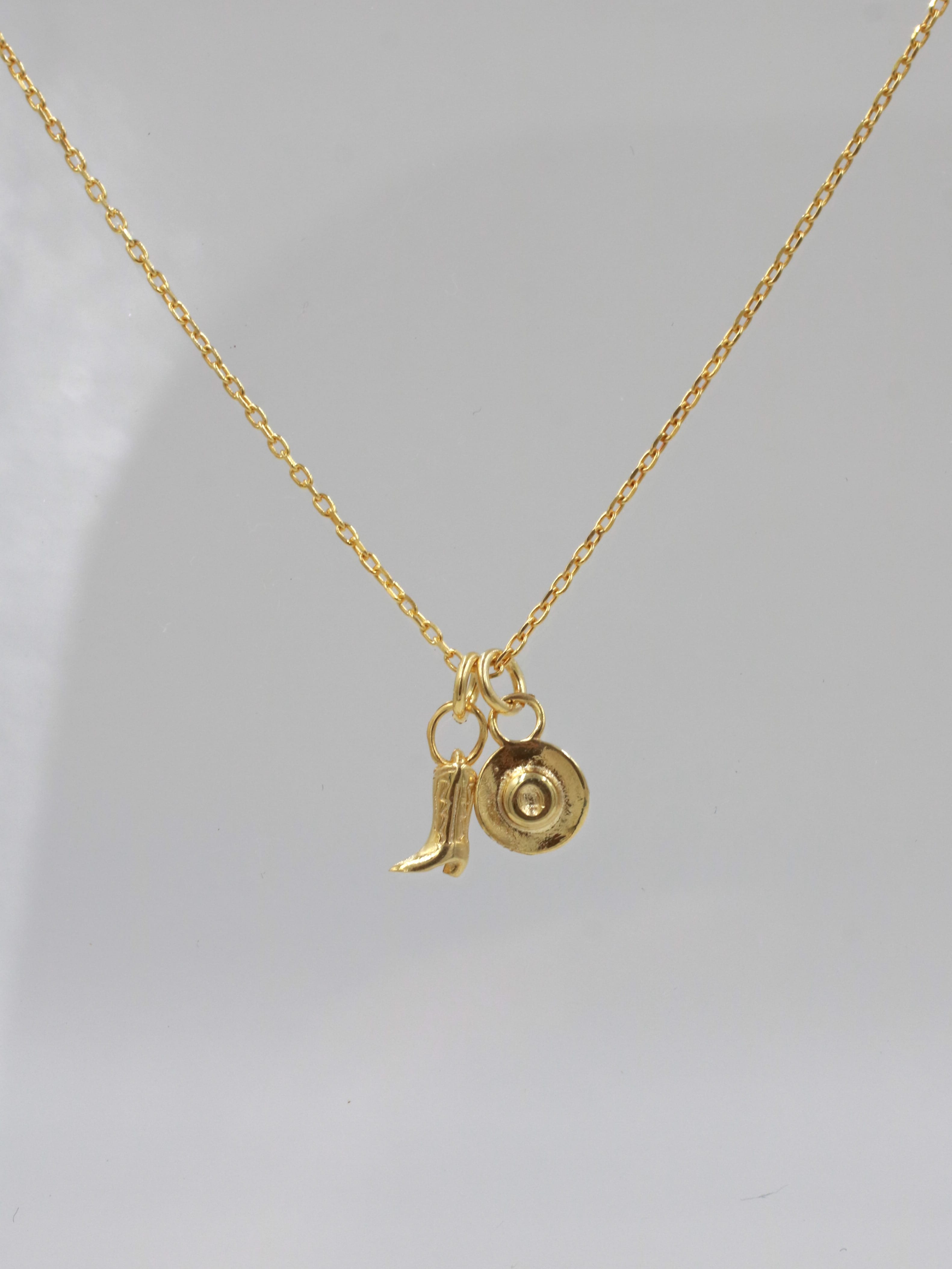Mini Cowgirl Hat and Boots Necklace 925 Silver