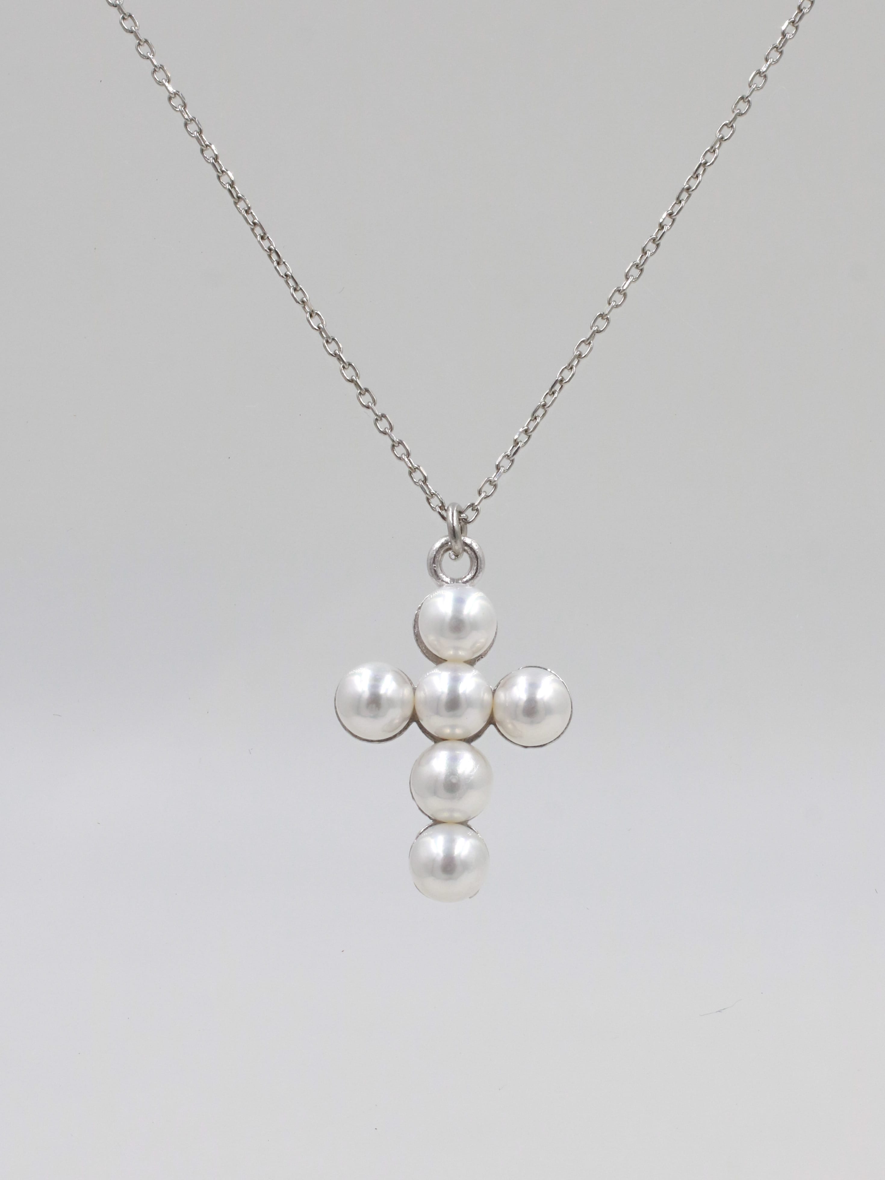 Cross Necklace with Pearls 925 Silver