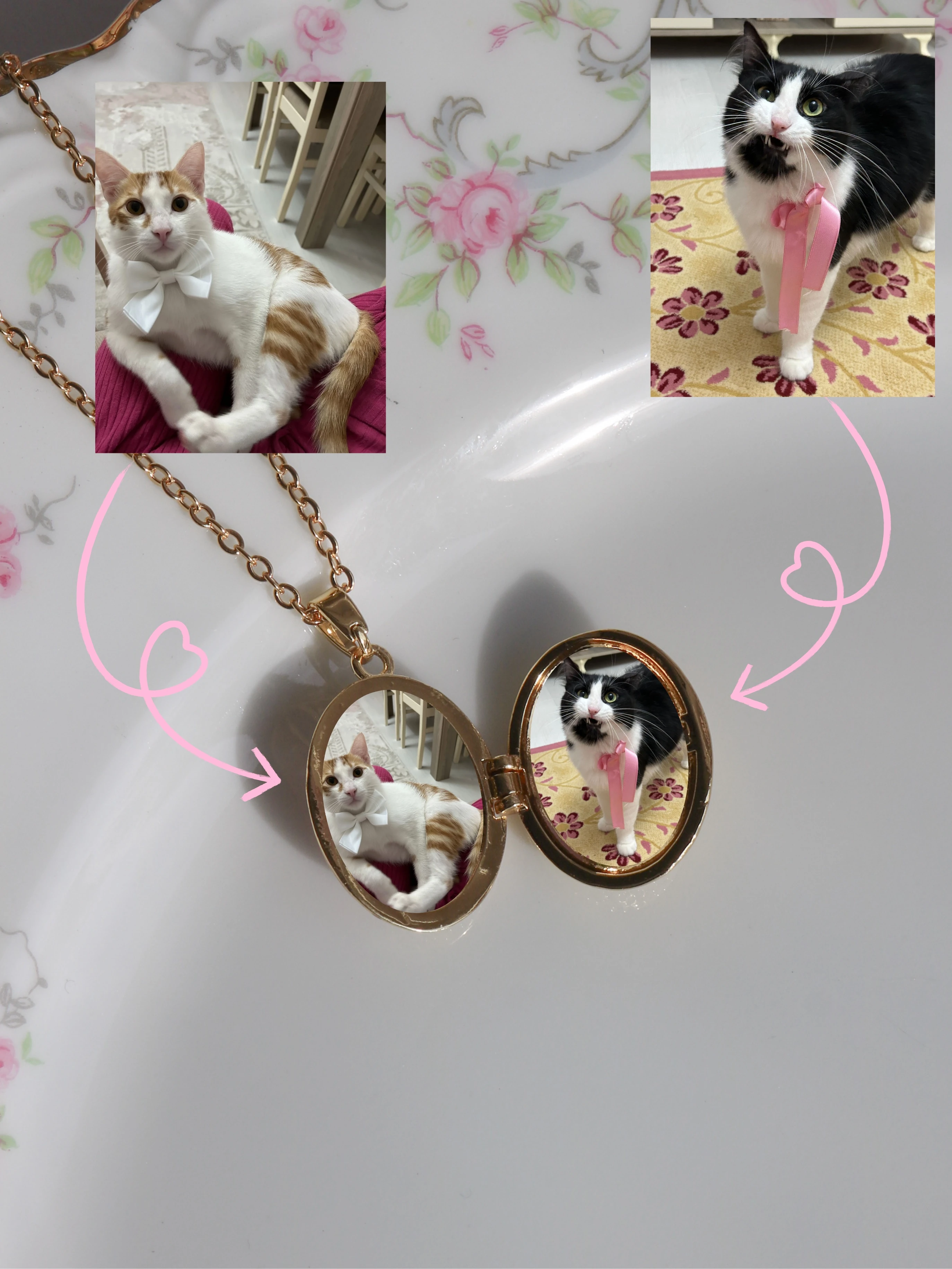 Pink Butterfly Kişiye Özel Fotoğraflı Kapaklı Kolye