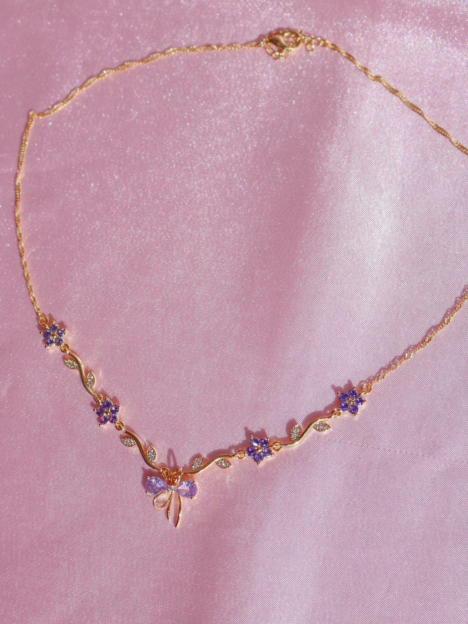 Purple Ribbon Garden Necklace