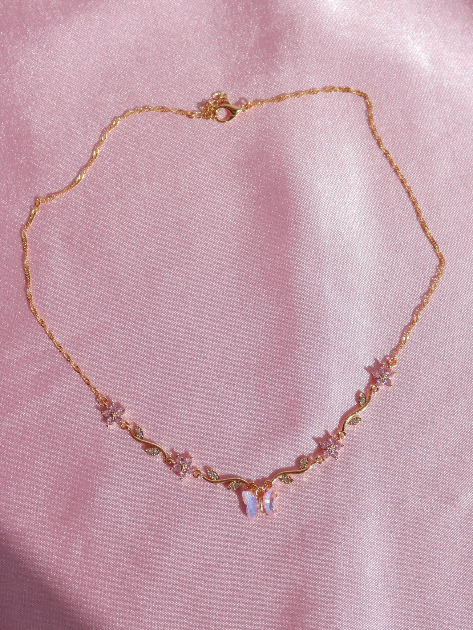 Pink Butterfly Garden Necklace