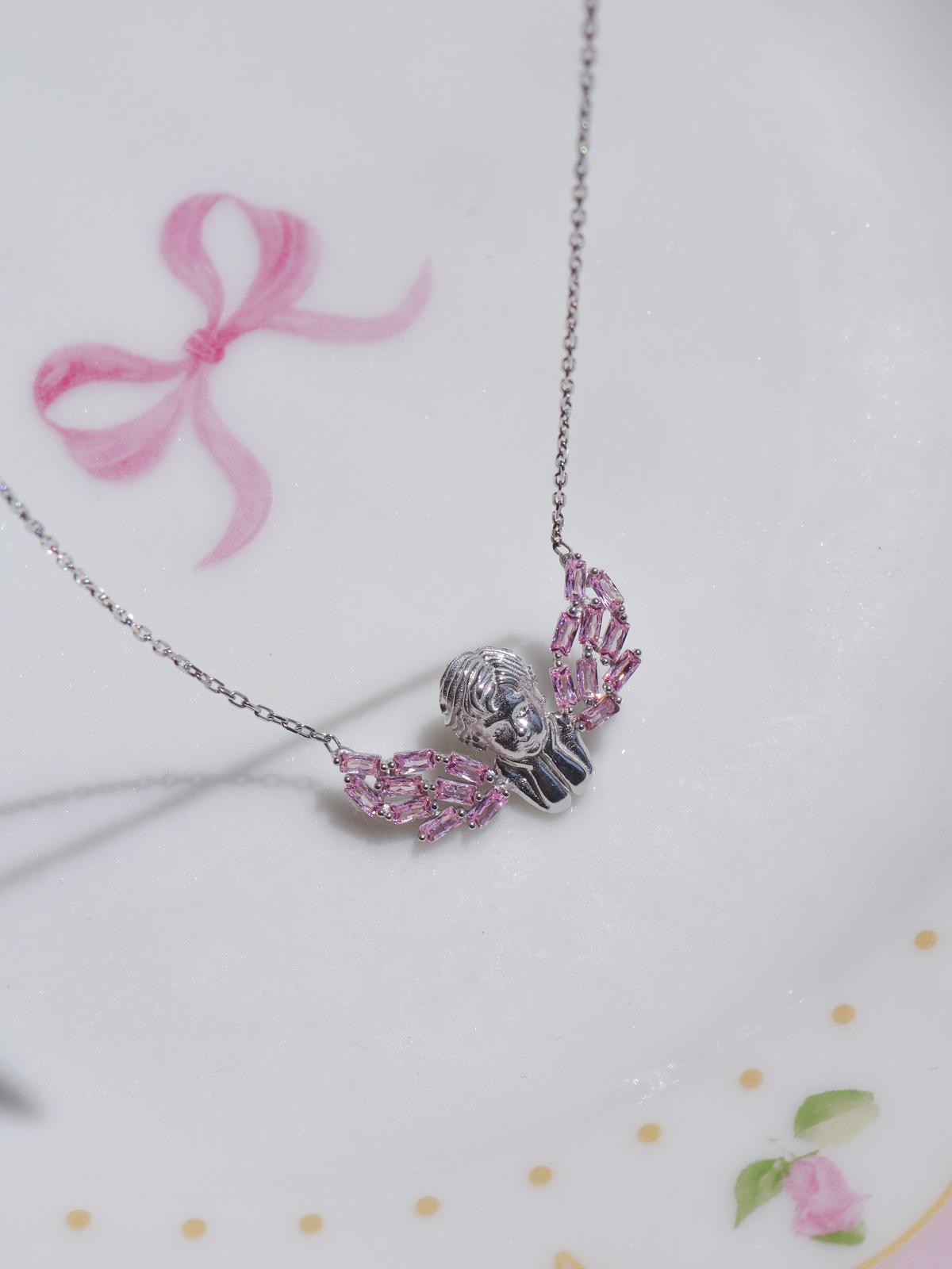 Pink Diamond Angel 925 Gümüş Kolye