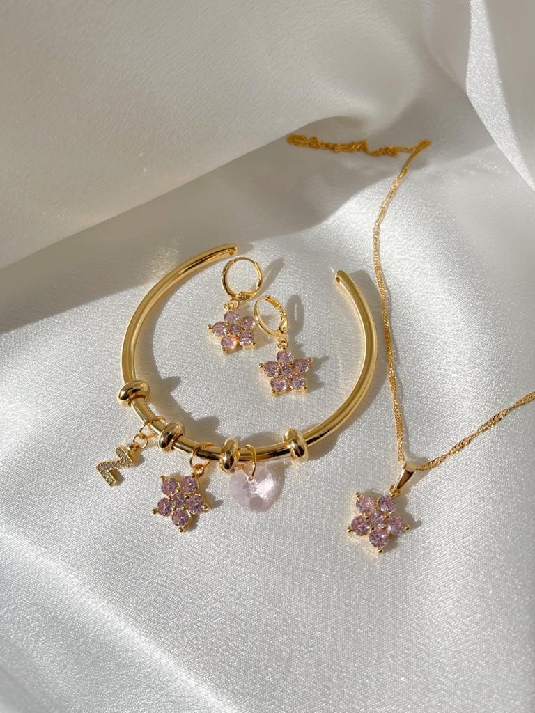 Big Purple & Pink Daisy Necklace-Earring Set