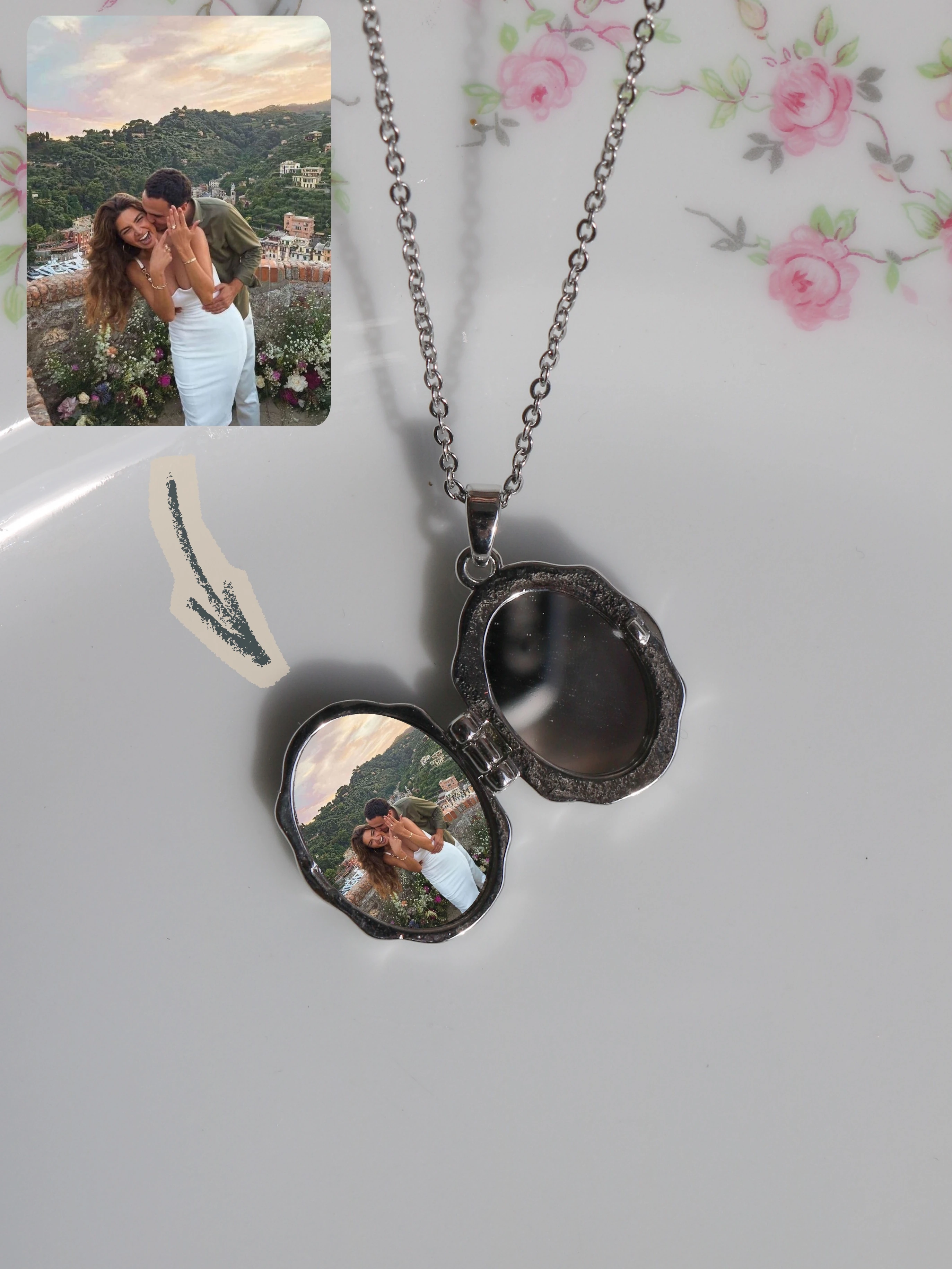 You're My Little Butterfly Personalized Photo Steel Necklace with Mirror