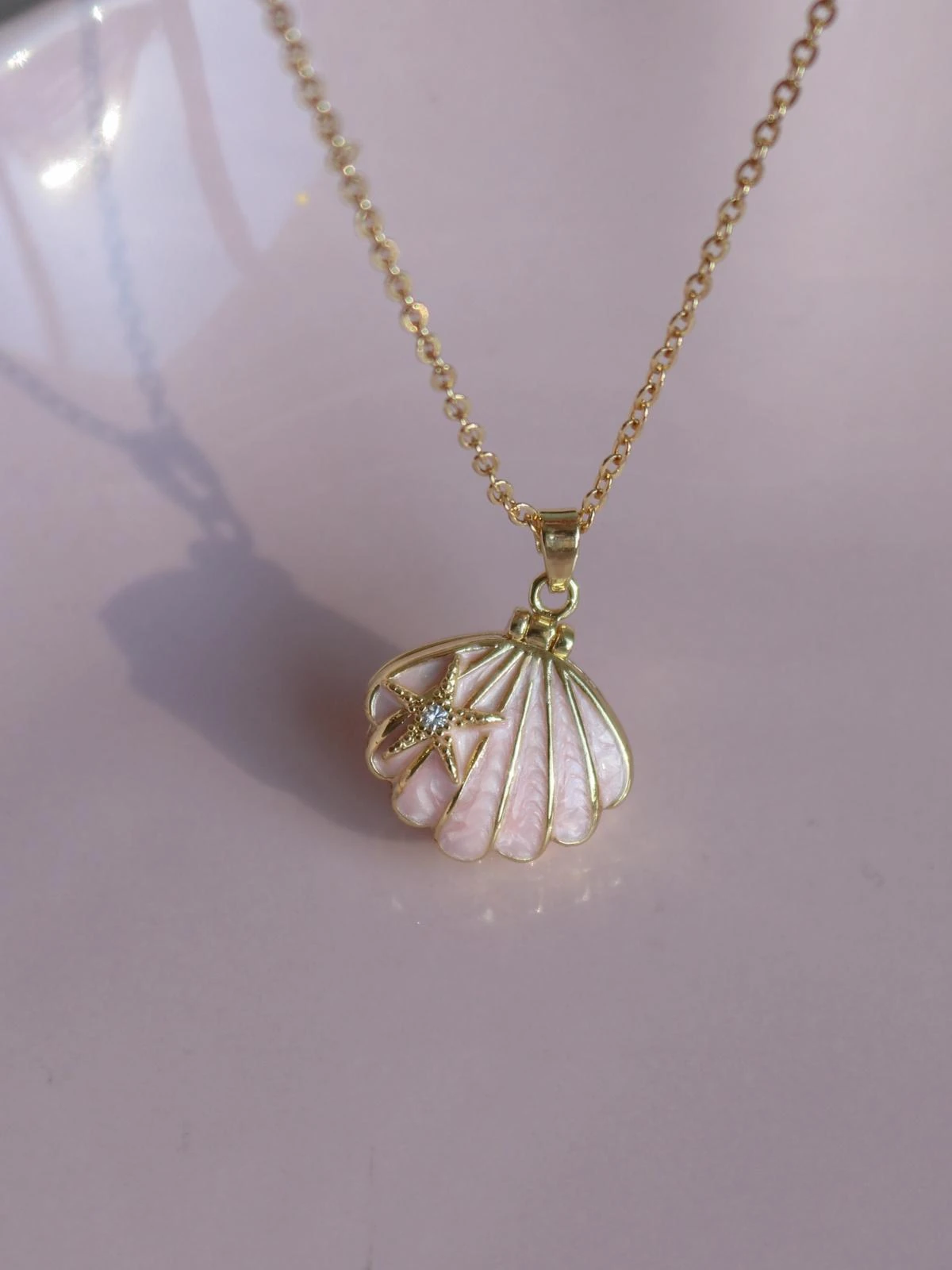 Pink Star & Shell Kişiye Özel Fotoğraflı Kolye