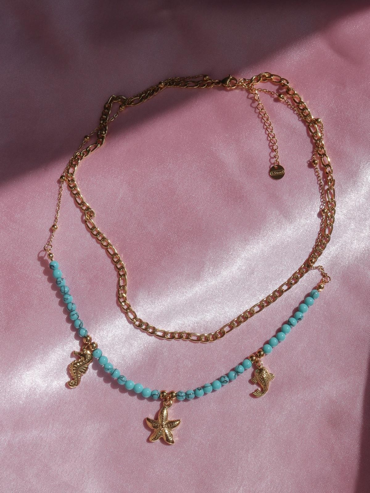 Ocean Charm İkili Zincir Çelik Kolye 