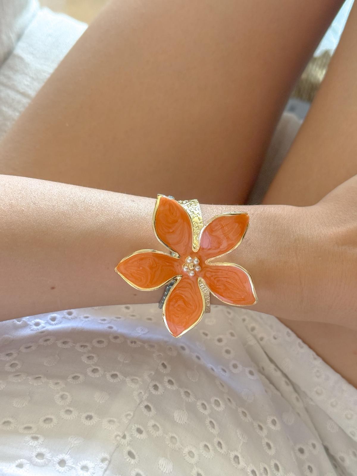 Orange Floral Grace Yüzük ve Bileklik Set