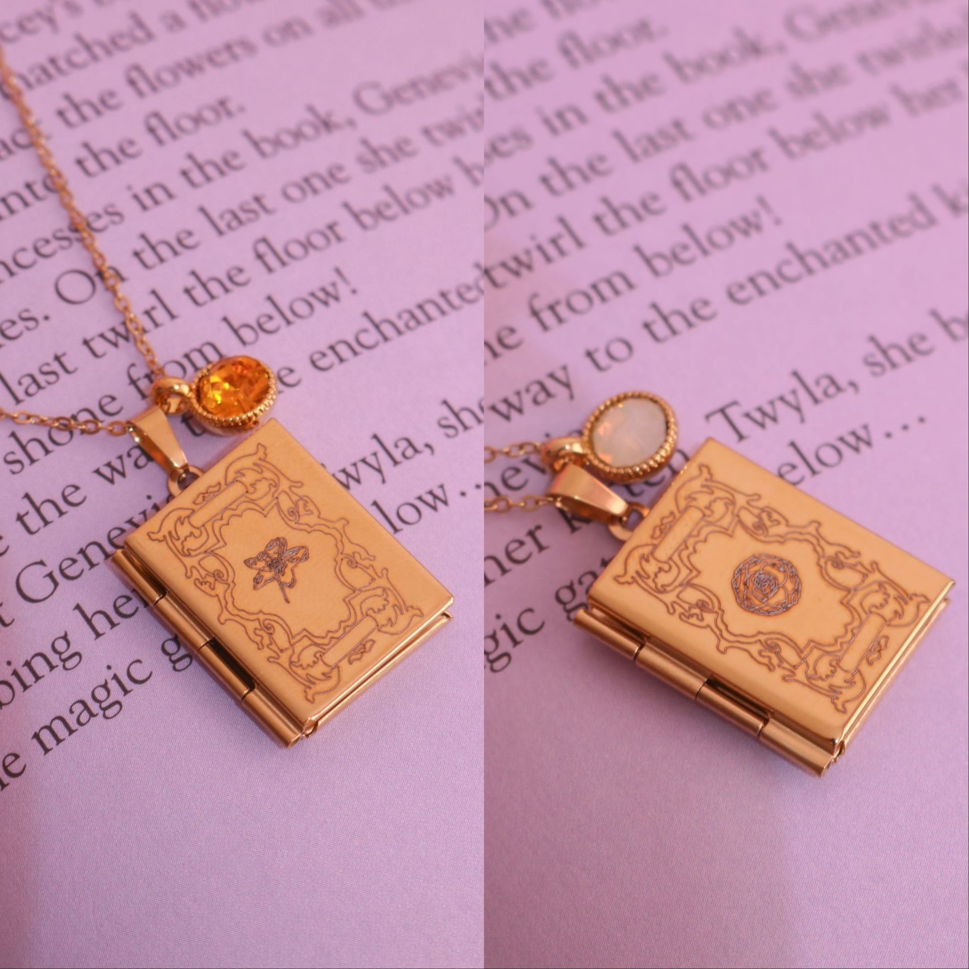 12 Princess Book Cover Steel Necklace