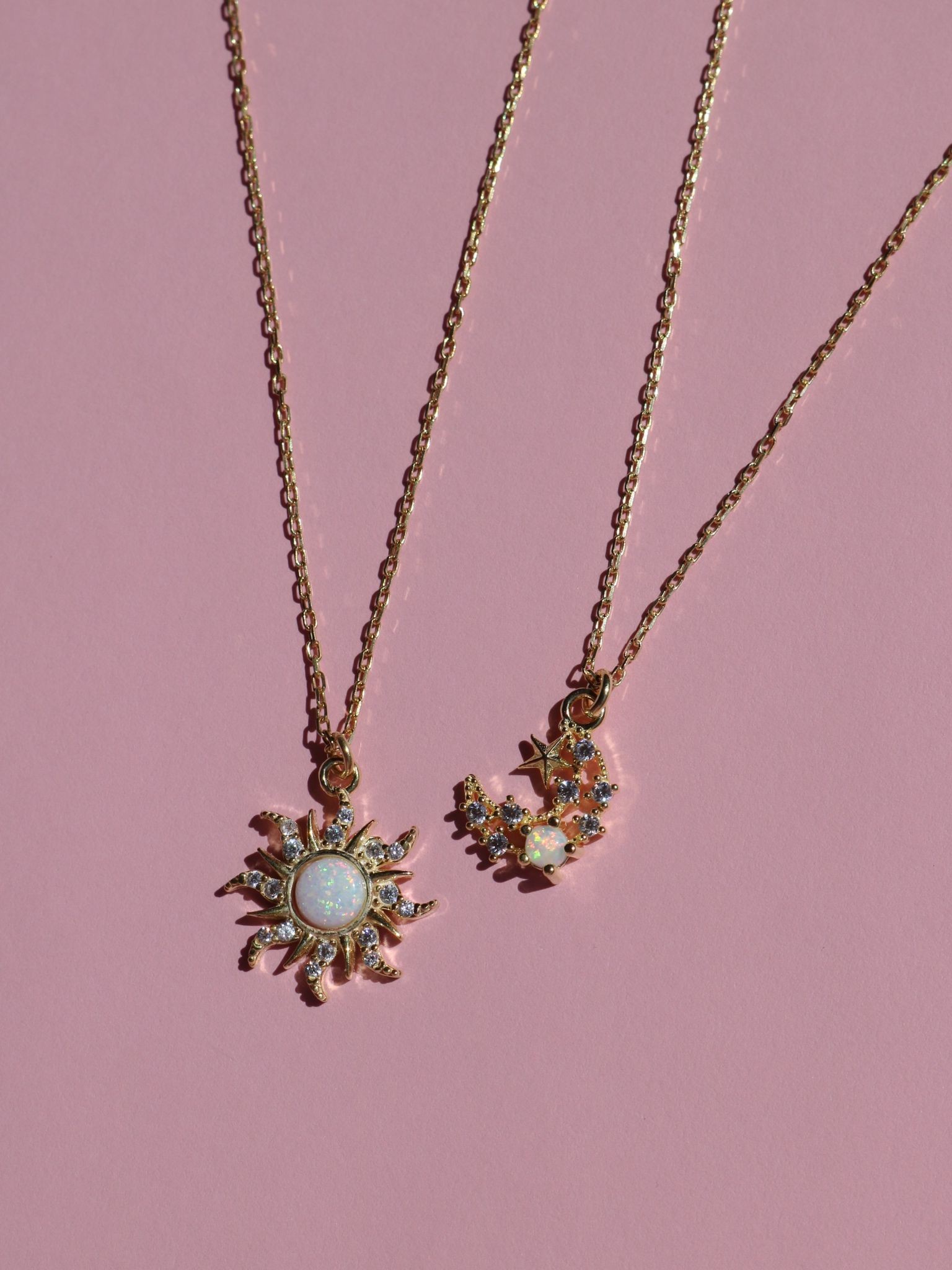 Opal Sun & Moon Friendship 925 Silver Necklace