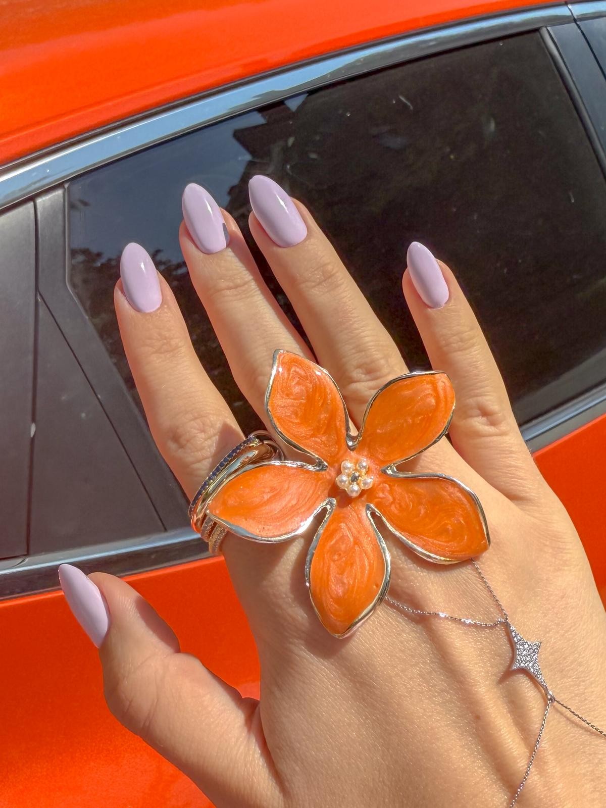 Orange Floral Grace Yüzük ve Bileklik Set