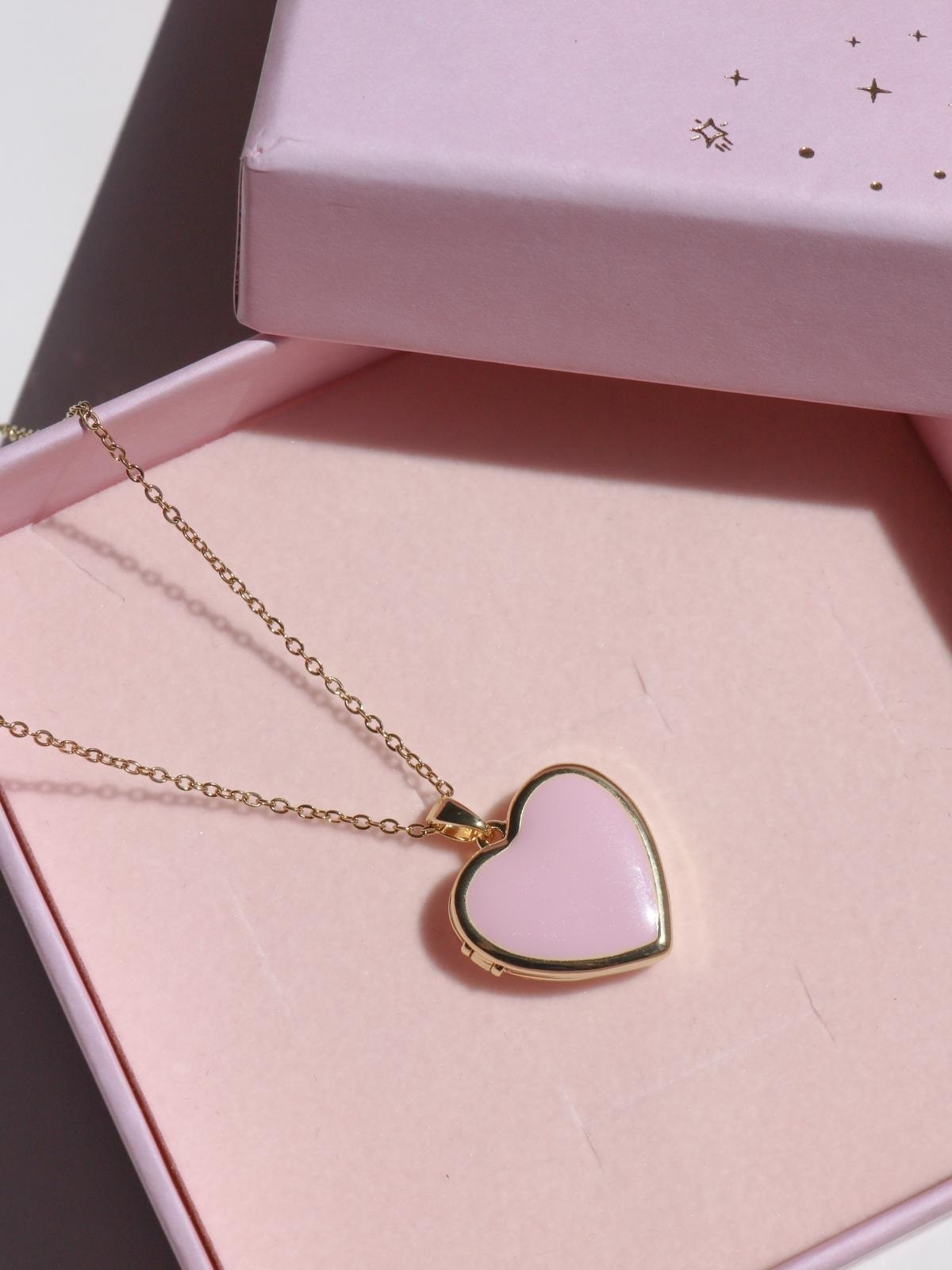 Soft Pink Locket Heart Necklace Steel