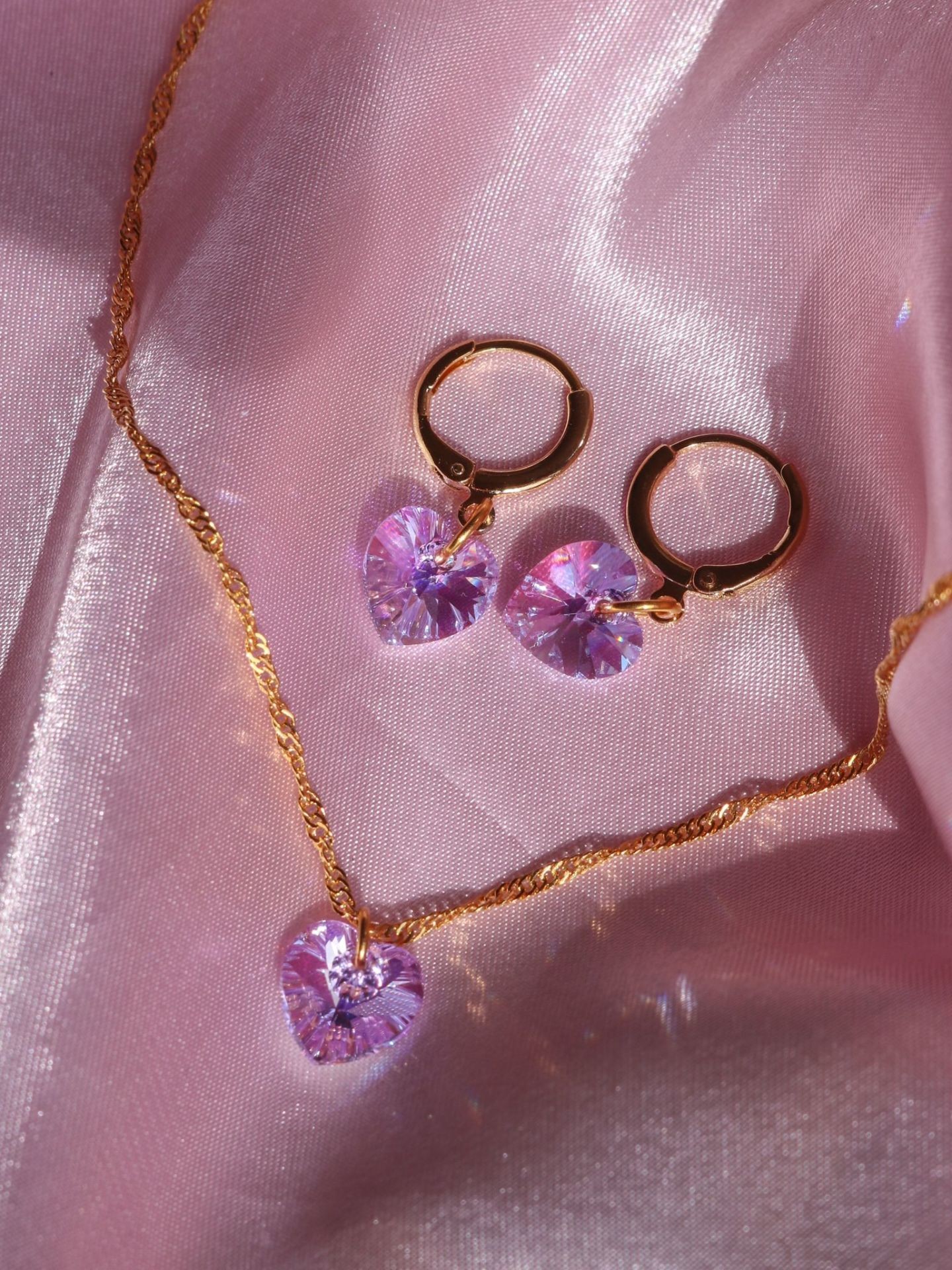 Lilac Heart Necklace Earring Set