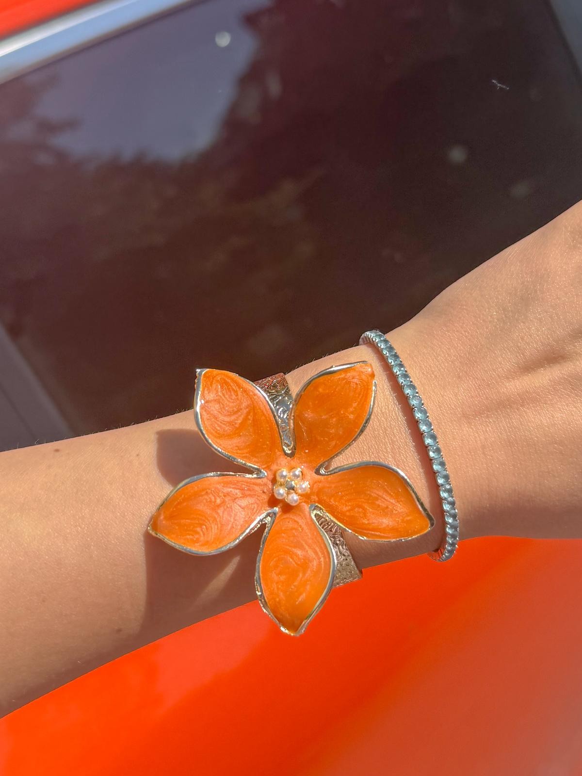 Orange Floral Grace Yüzük ve Bileklik Set